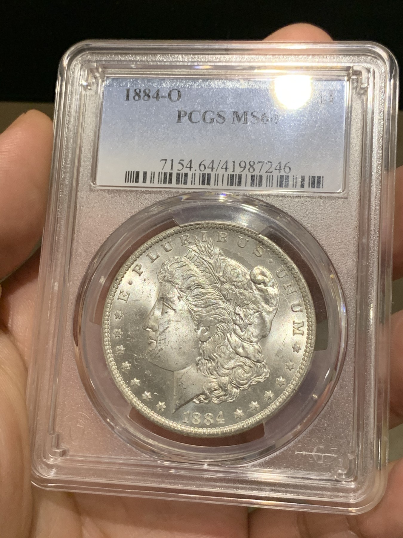 《竞宝斋》第190场-周日，周一 2场 (全场包邮) PCGS-MS64 美国 1884-O 摩根银元 凝霜好看