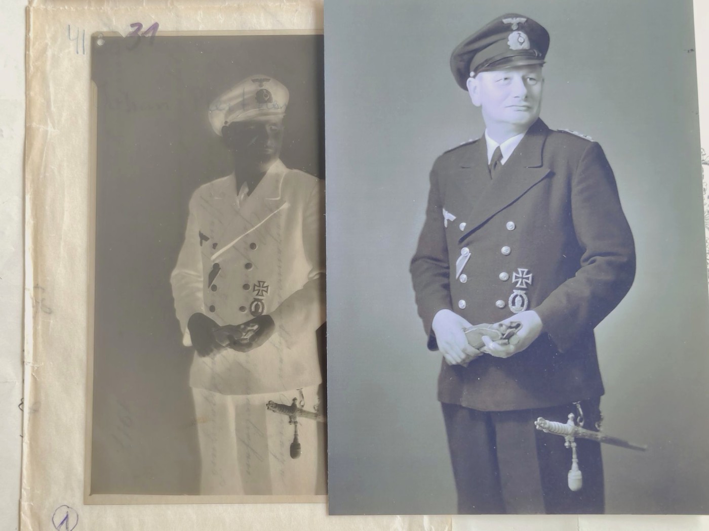 老威廉第四次麦稀奇拍卖 德三海军士官底片带原纸袋和现代冲洗的照片。底片画幅比较大，非常难得。获得一、二铁，扫雷证章，佩戴海军短剑