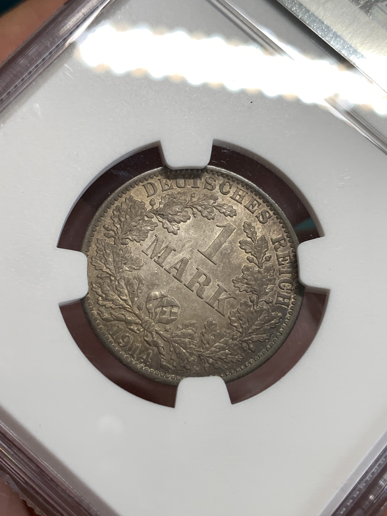 《竞宝斋》第190场-周日，周一 2场 (全场包邮) NGC-MS64 德国 1914年A版1马克银币 传世的欧美淡五彩包浆 分数到位