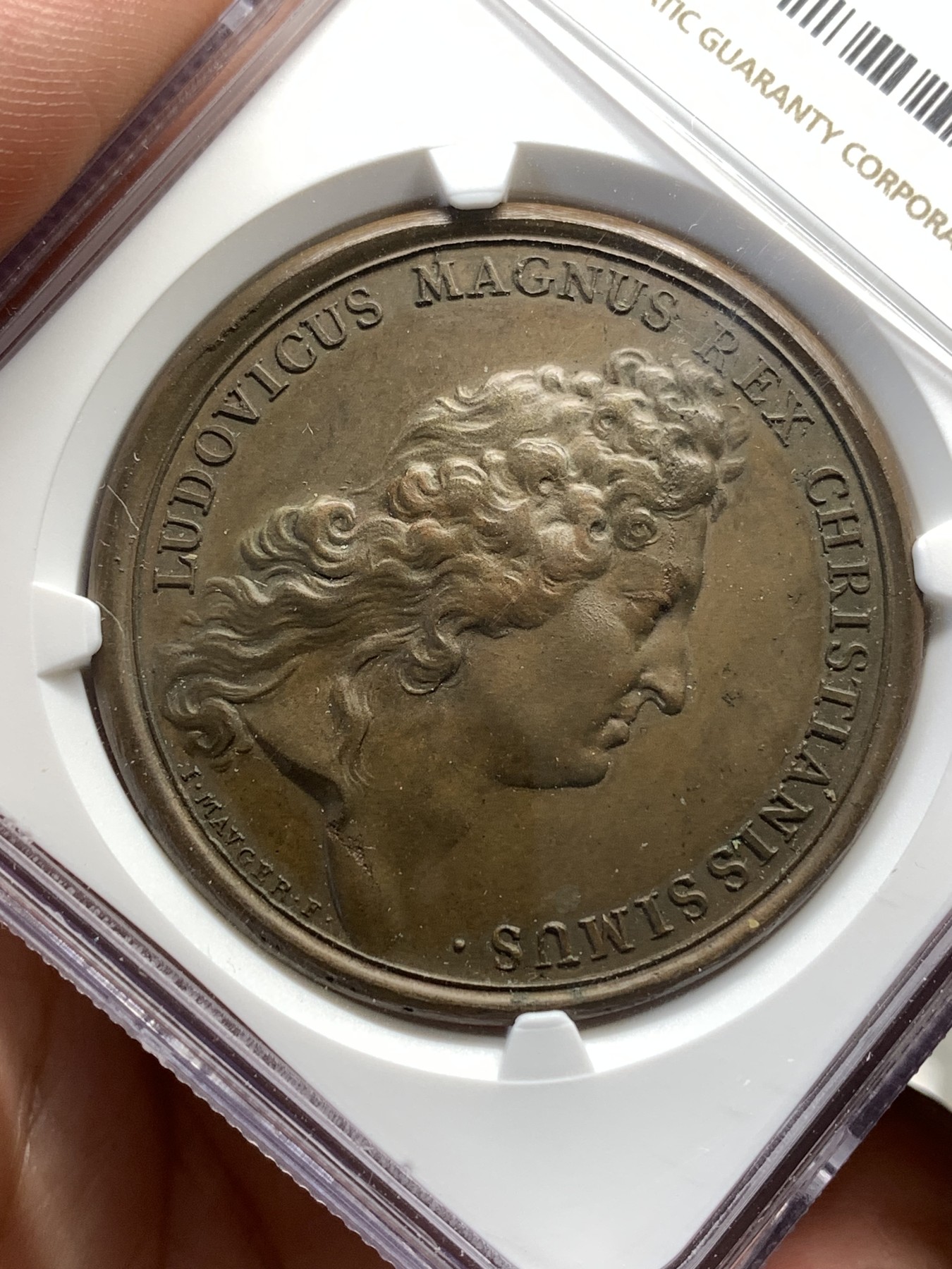 《竞宝斋》第190场-周日，周一 2场 (全场包邮) NGC-MS63 法国1690年路易十四征服萨伏伊 纪念铜章 巧克力包浆 细节很好