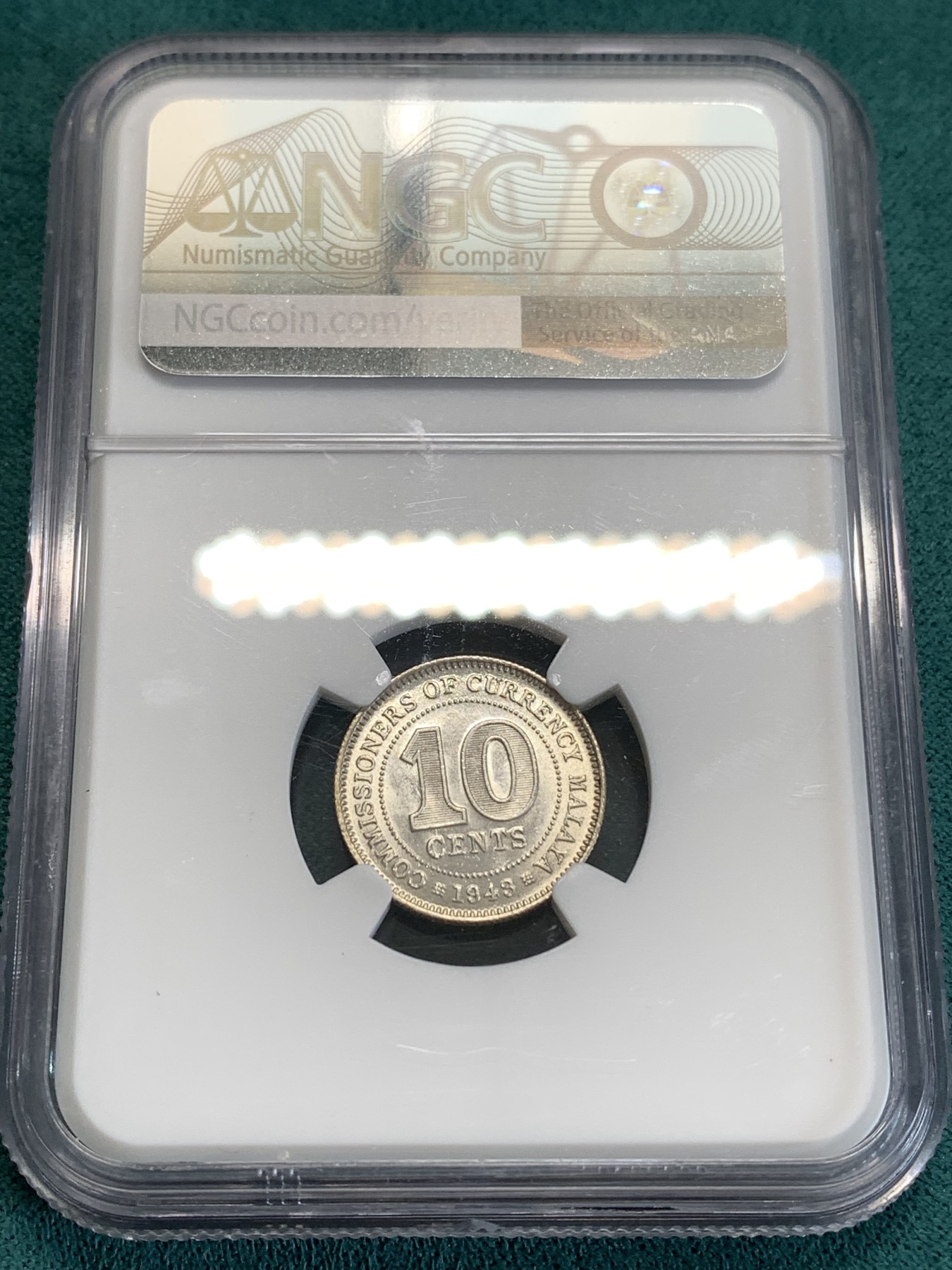 《竞宝斋》第190场-周日，周一 2场 (全场包邮) NGC-MS63   马来西亚1943年10分银币