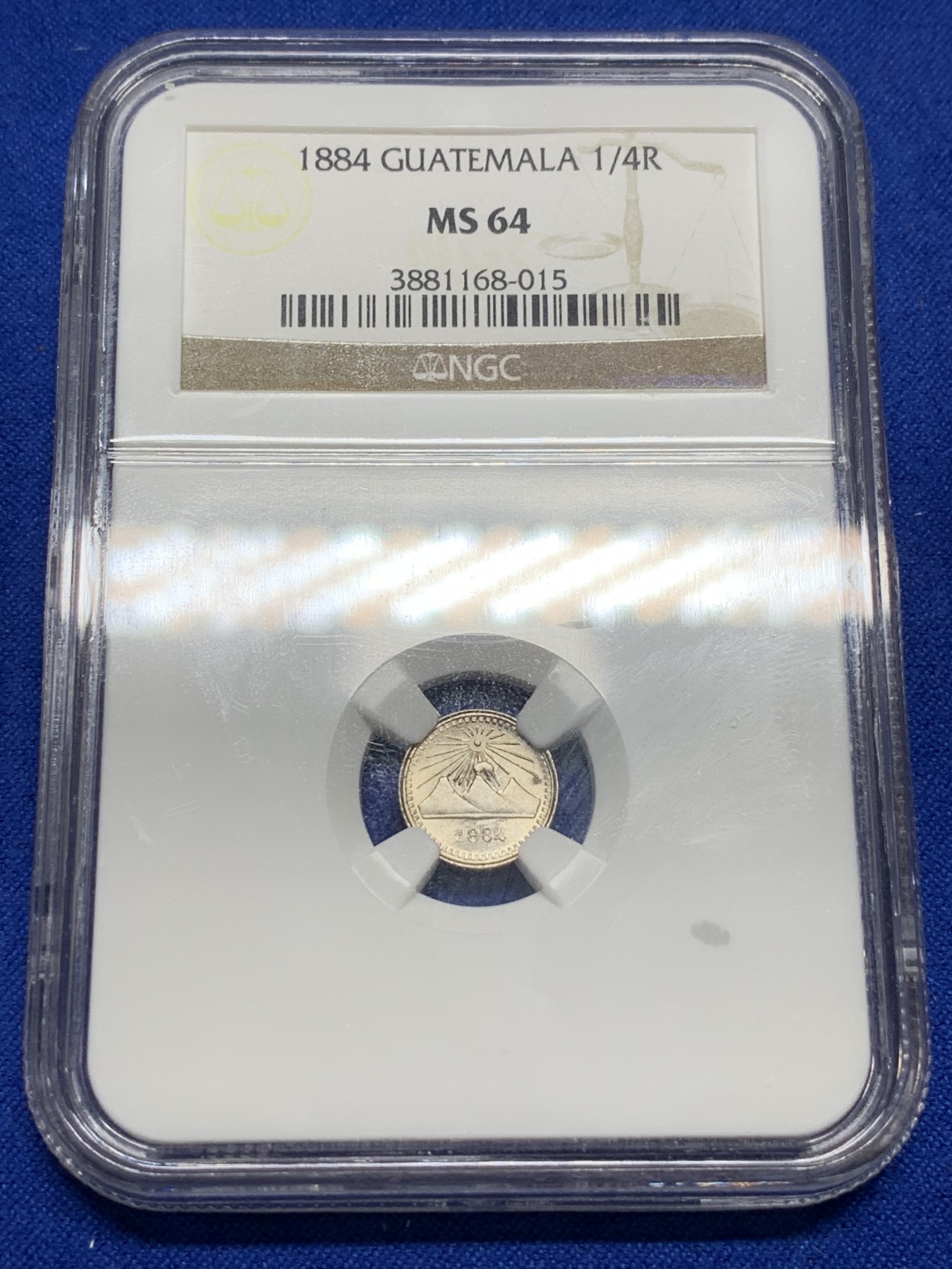 《竞宝斋》第190场-周日，周一 2场 (全场包邮) NGC MS64 危地马拉1884年小火山1/4瑞尔银币 少见早期版本