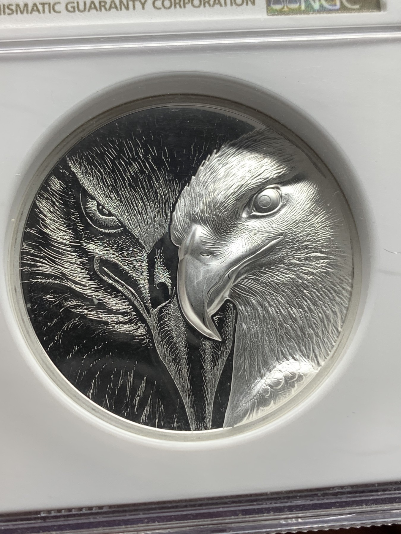 《竞宝斋》第190场-周日，周一 2场 (全场包邮) NGC PF70分 满分 蒙古2020双面高浮雕雄鹰1盎司 克劳斯世界硬币大奖最佳创意币提名