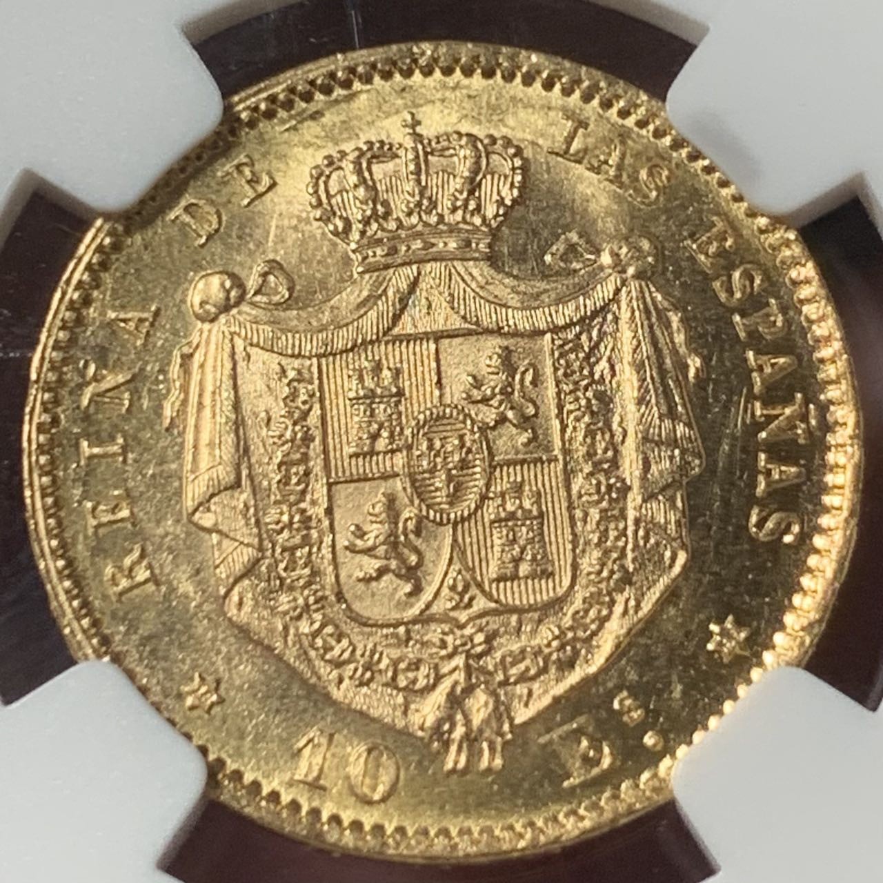 紫瑗钱币——第296期拍卖 西班牙 1868年 马德里 伊莎贝拉二世 10埃斯库多 金币 NGC MS63