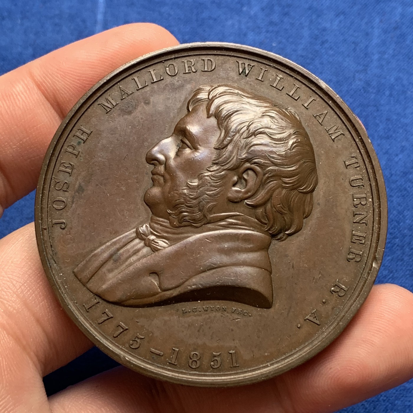 《竞宝斋》第190场-周日，周一 2场 (全场包邮) 伦敦艺术联盟 1876年铜章作品23号，主题：特纳（Turner）55mm，作者：L.C.Wyon 90克 大规格