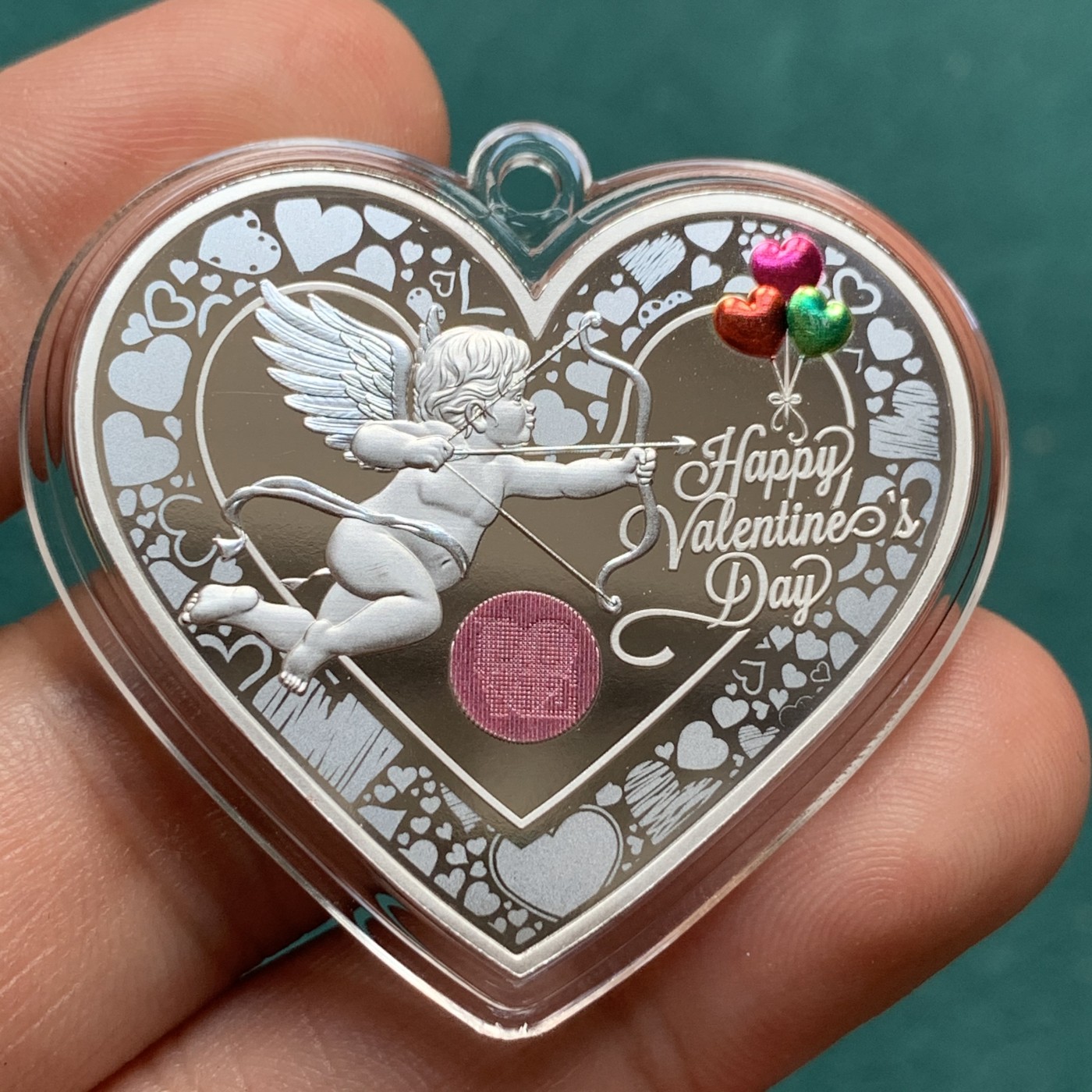 《竞宝斋》第190场-周日，周一 2场 (全场包邮) 中国 2019 天使丘比特 爱情熊猫 心型银章 999银25克 带编号 N可评级