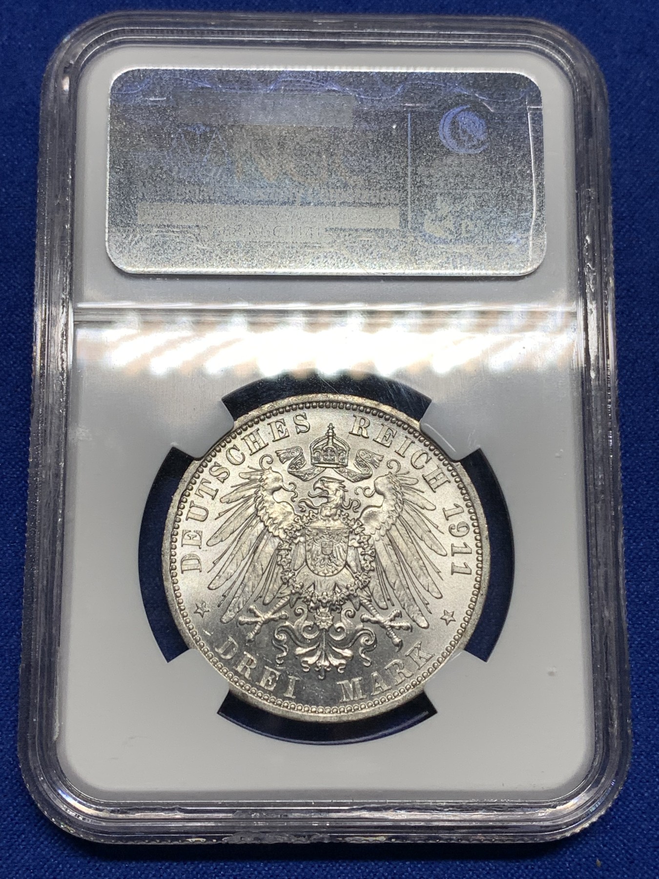 《竞宝斋》第190场-周日，周一 2场 (全场包邮) NGC MS65 德国1911年绍姆堡利普纪念3马克银币 难得高分