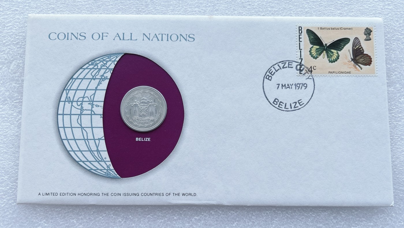 全场一元起拍 富兰克林世界钱币系列-邮币封 第16期 伯利兹1979年25分 邮币封
