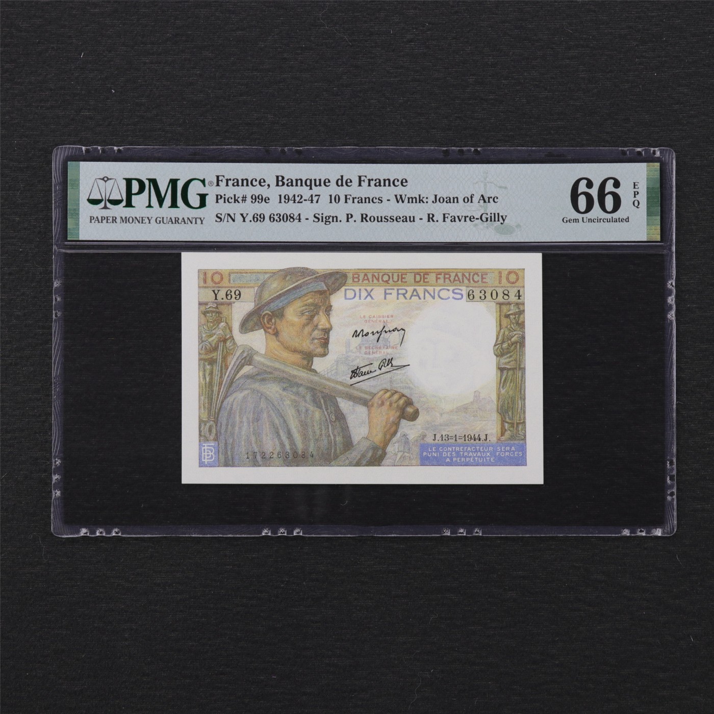 【亘邦集藏】第168期拍卖 1942-47年 法国10法郎 PMG 66EPQ Y69 63084