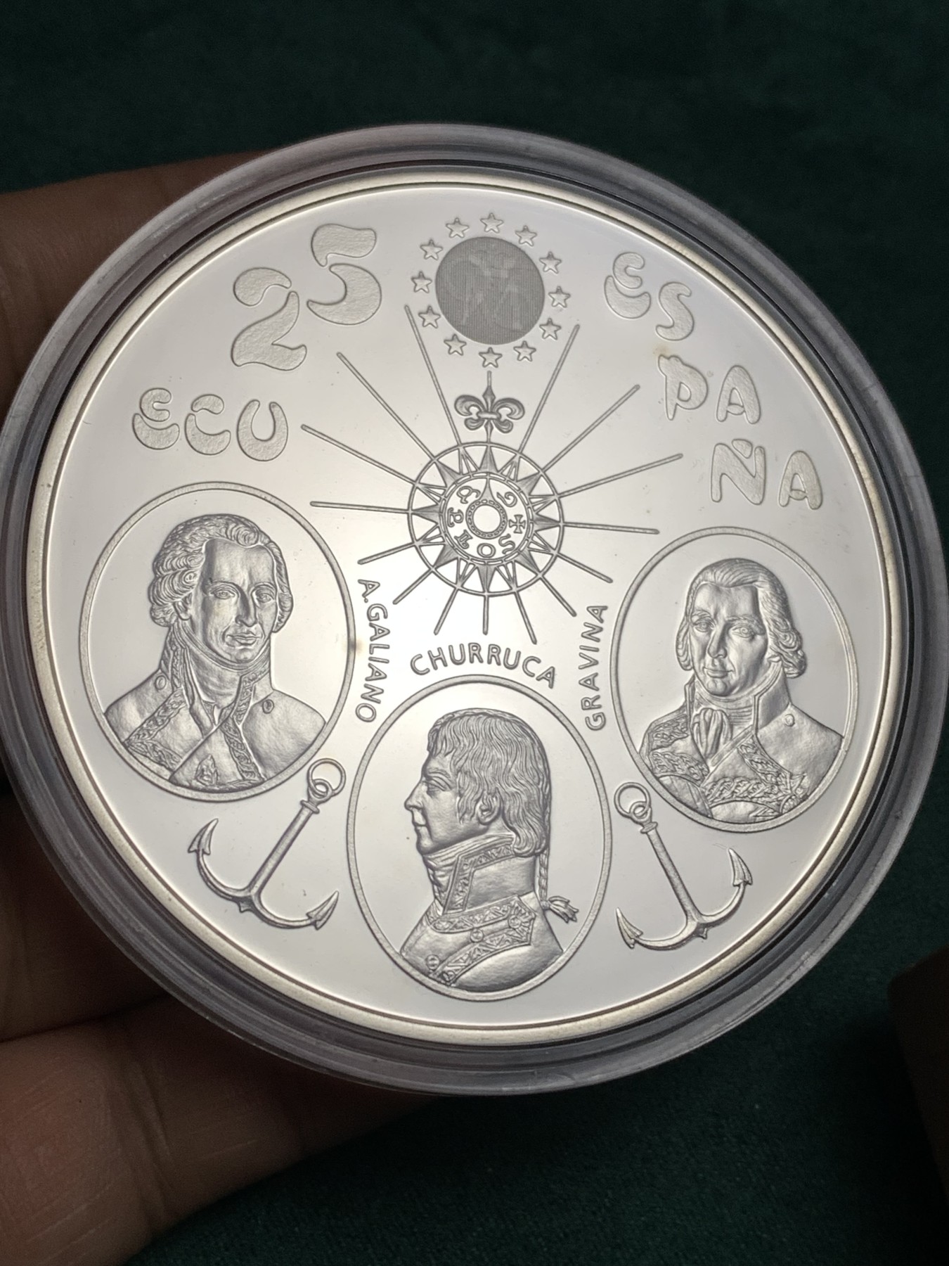 《竞宝斋》第190场-周日，周一 2场 (全场包邮) 原蓝盒西班牙 1995年 特立尼达战舰 10000比塞塔 精制大银币168.75克 9255银