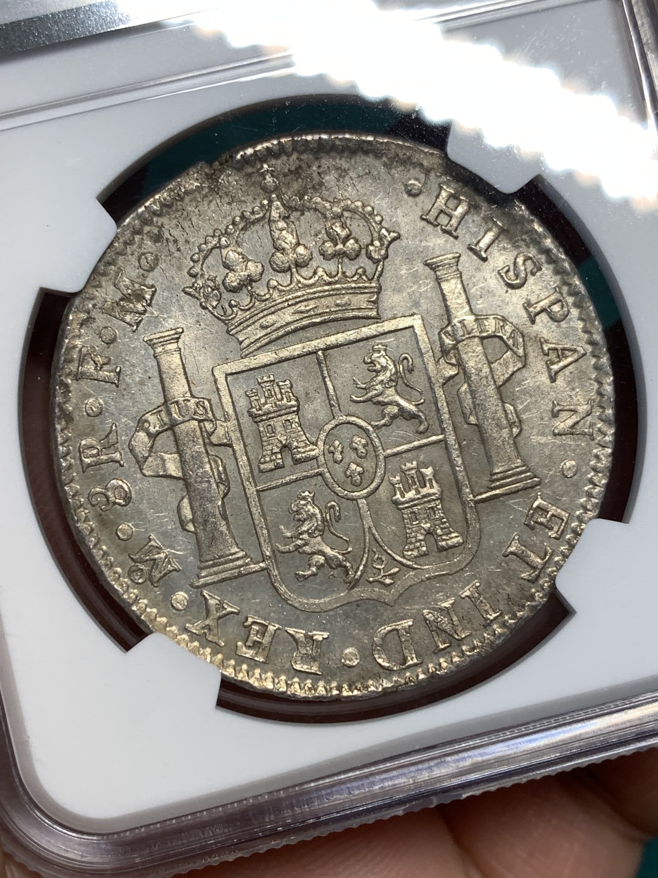 《竞宝斋》第190场-周日，周一 2场 (全场包邮) NGC-MS60 西属墨西哥 卡四 双柱 1798 MO FM 8瑞尔 大银币 外拍疯涨