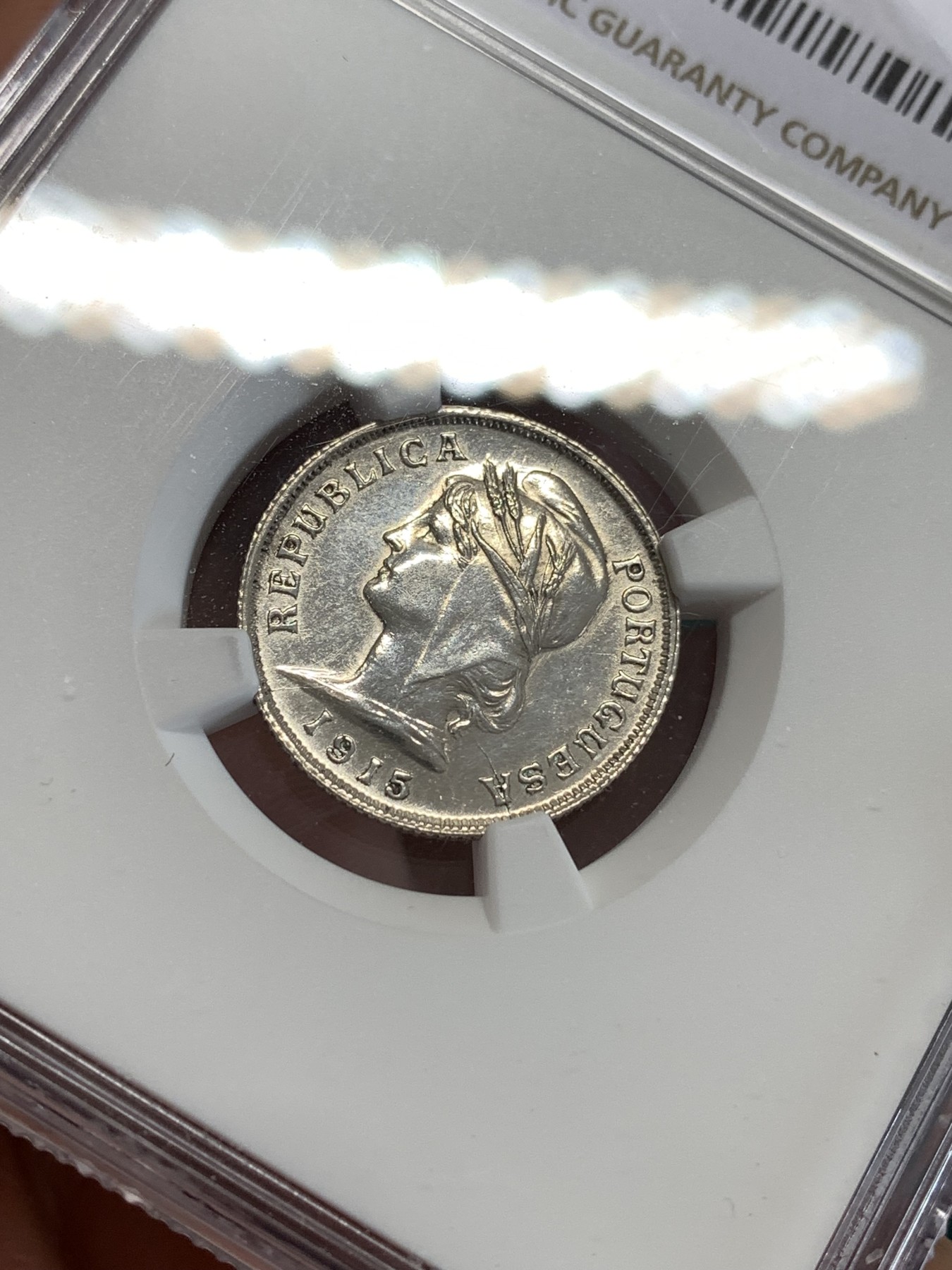 《竞宝斋》第190场-周日，周一 2场 (全场包邮) NGC UNC 葡萄牙 1915年 女神 10分银币 少见的面值