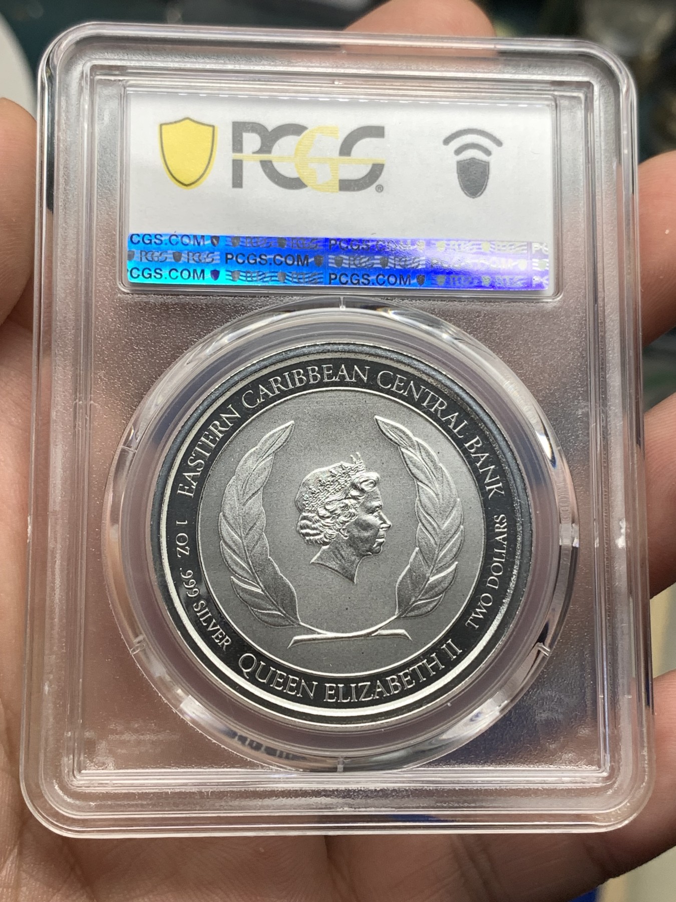 《竞宝斋》第190场-周日，周一 2场 (全场包邮) PCGS金盾 MS69 东加勒比2021年2元精制银币，唯一冠军分