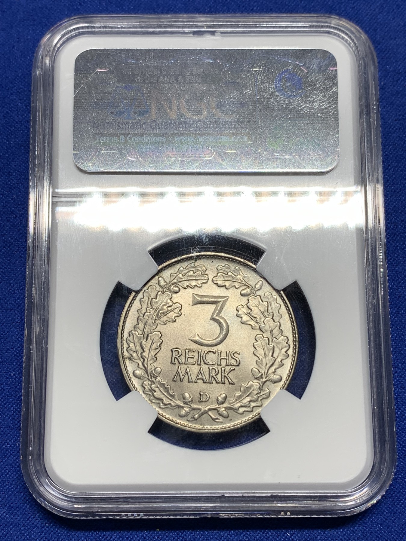 《竞宝斋》第190场-周日，周一 2场 (全场包邮) NGC-MS66 德国魏玛时期 1925 莱茵兰千年 纪念 3马克银币 原味包浆，少见的品种，高分不容易