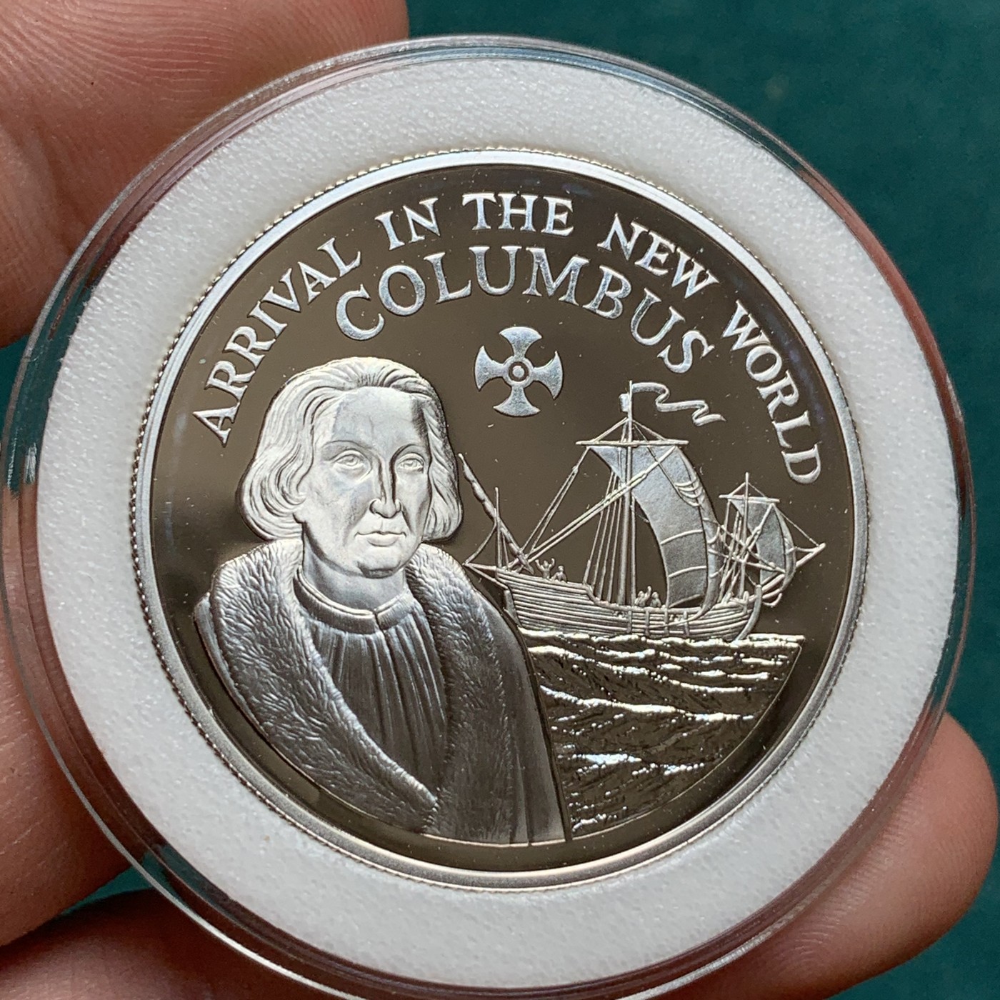 《竞宝斋》第190场-周日，周一 2场 (全场包邮) 1990 年 牙买加 哥伦布发现新大陆 纪念银币 925银 22.45克