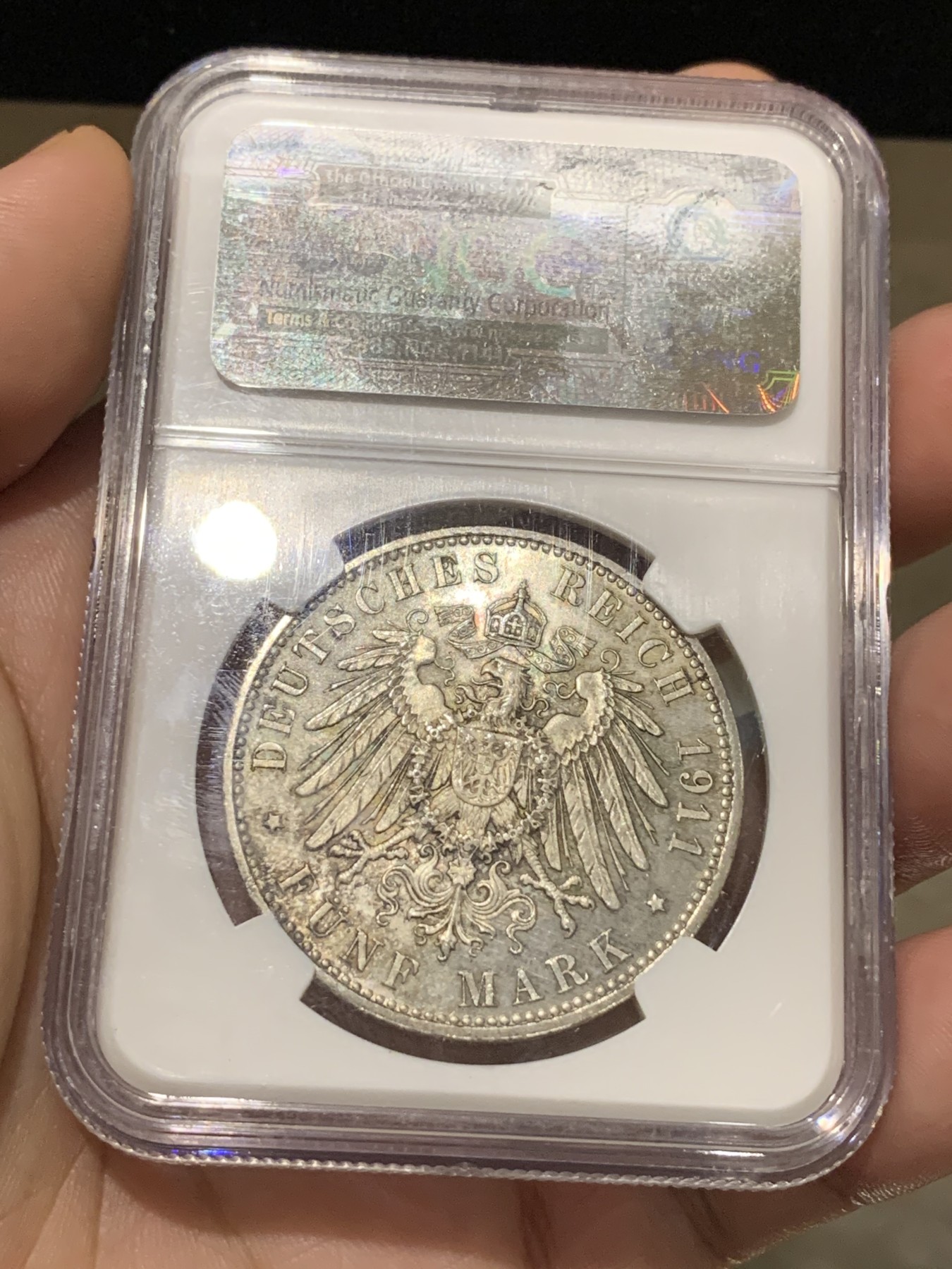 《竞宝斋》第190场-周日，周一 2场 (全场包邮) NGC MS64 德国巴伐利亚1911年5马克利奥波德90大寿纪念银币