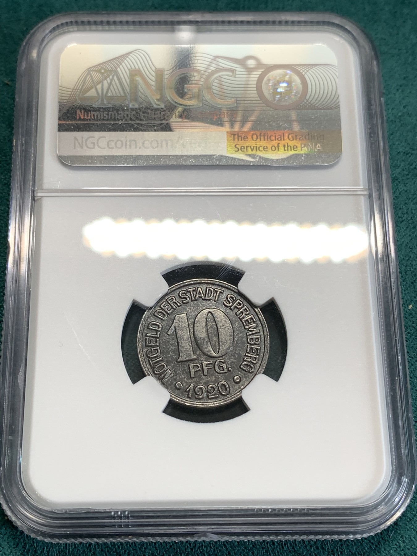 《竞宝斋》第190场-周日，周一 2场 (全场包邮) NGC-MS62 德国1920年德紧10芬尼铁币 自然包浆 保存难得