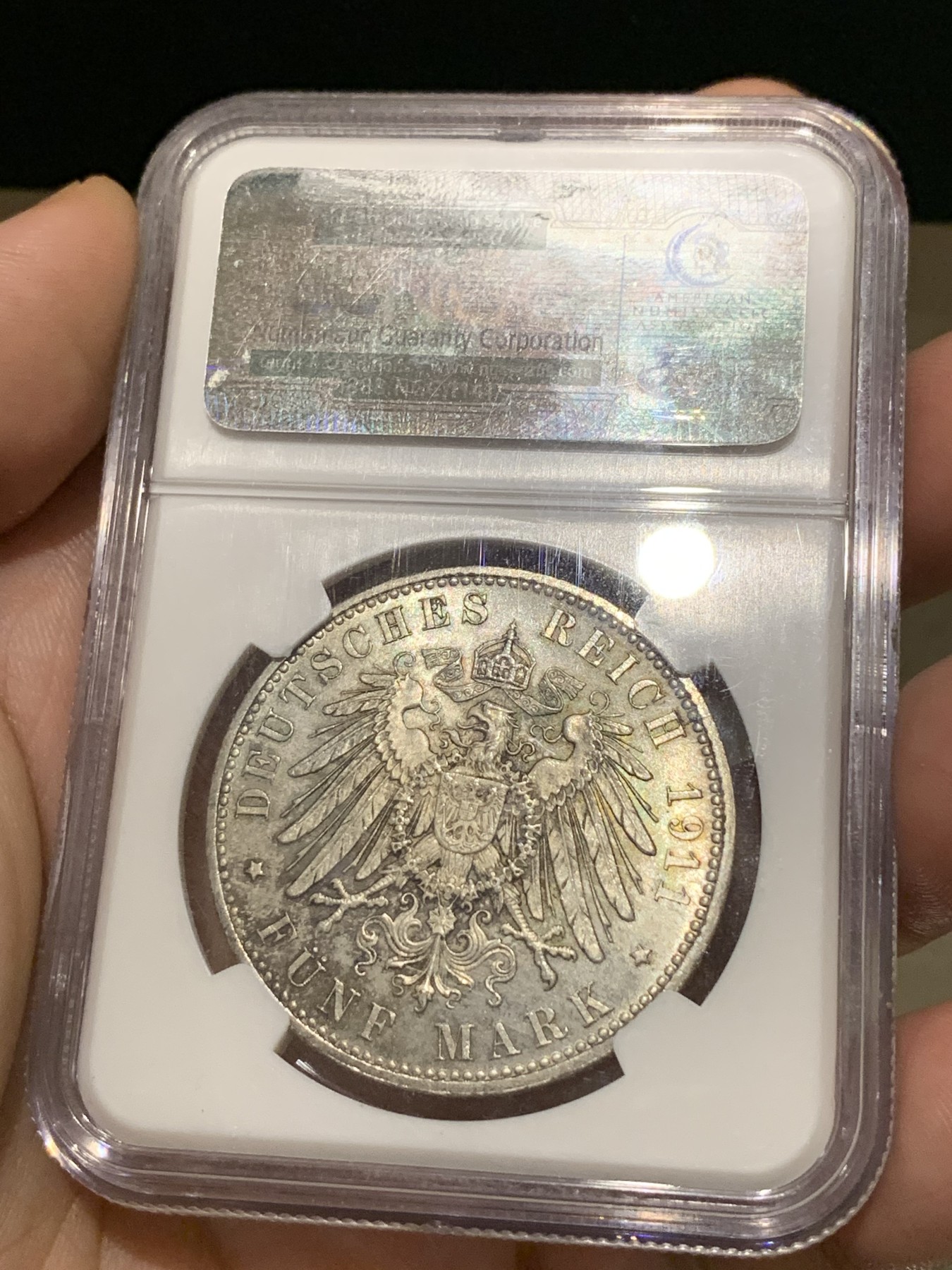 《竞宝斋》第190场-周日，周一 2场 (全场包邮) NGC MS64 德国巴伐利亚1911年5马克利奥波德90大寿纪念银币