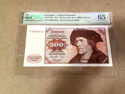 【Blue Auction】✨世界纸币精拍第360期【精】——Irish Free State - 德国 1977年500马克 经典大副 极致人像雕刻 PMG65EPQ 