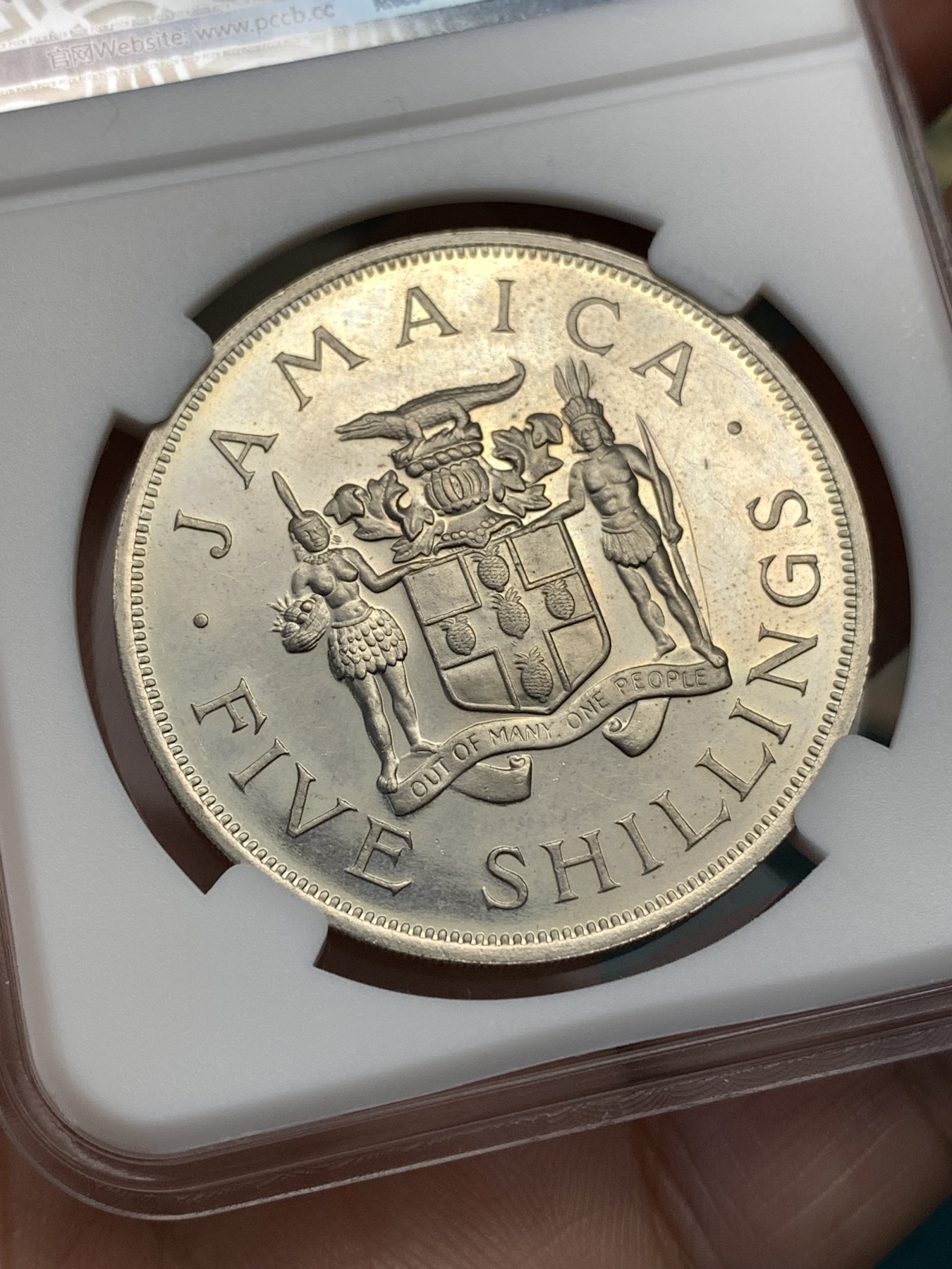 《竞宝斋》第190场-周日，周一 2场 (全场包邮) 1966年牙买加英联邦第八届运动会，纪念币，经典男人加女人，头上还有食物（鳄鱼）