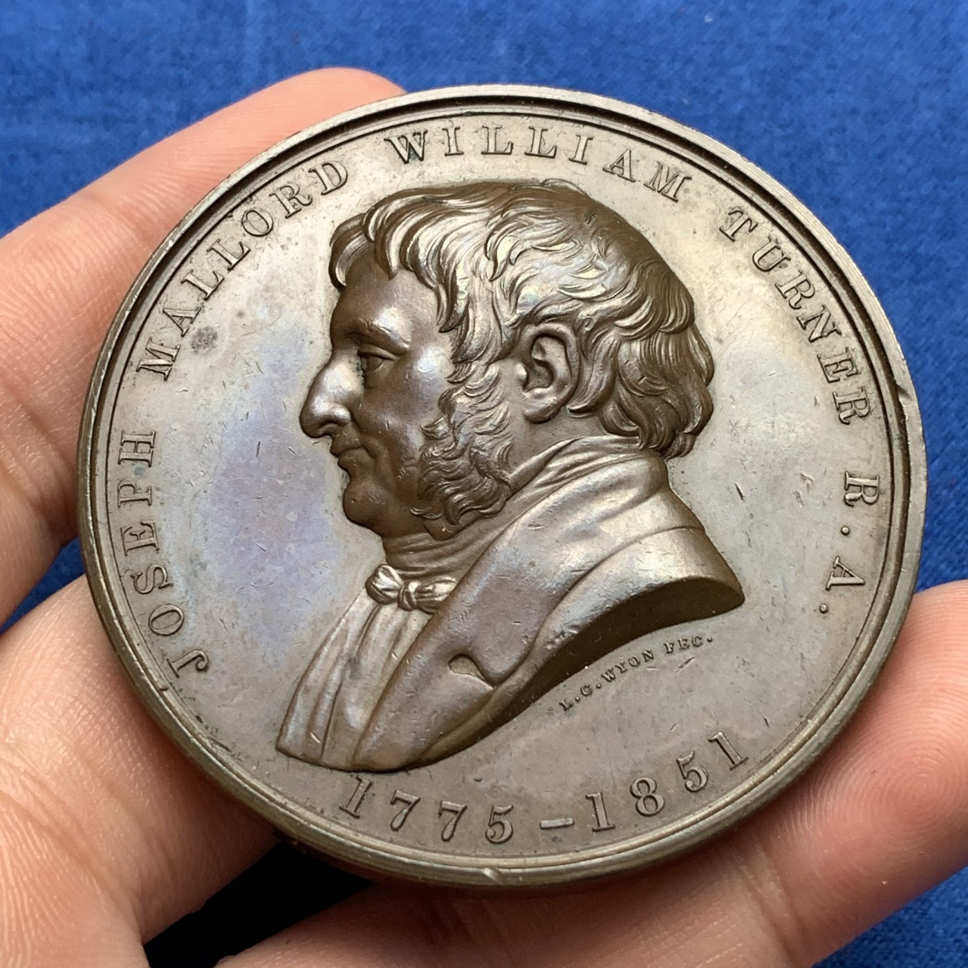 《竞宝斋》第190场-周日，周一 2场 (全场包邮) 伦敦艺术联盟 1876年铜章作品23号，主题：特纳（Turner）55mm，作者：L.C.Wyon 90克 大规格