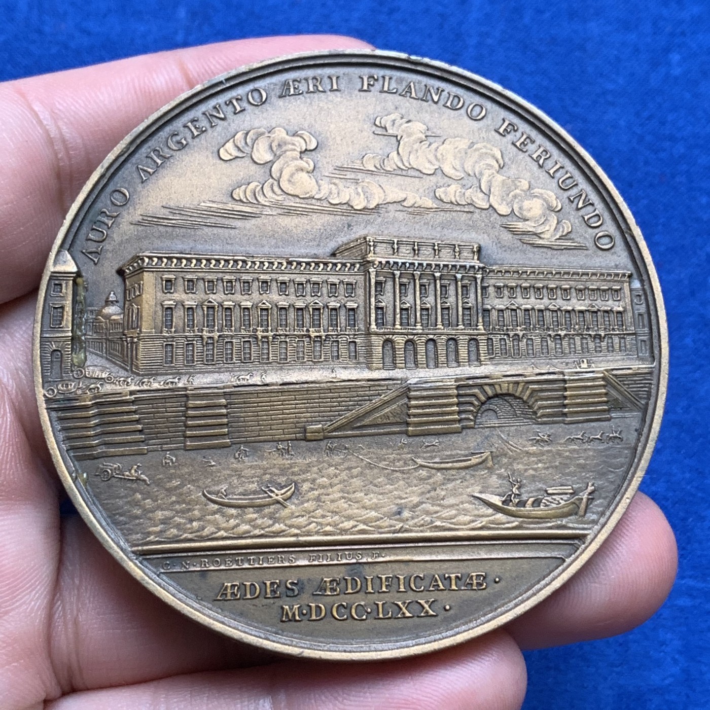 《竞宝斋》第190场-周日，周一 2场 (全场包邮) 法国 路易十五 1770 巴黎造币厂 建成纪念铜章 超大规格117克 64.8mm直径 本枚应该是早期复刻版 细节好 高浮雕