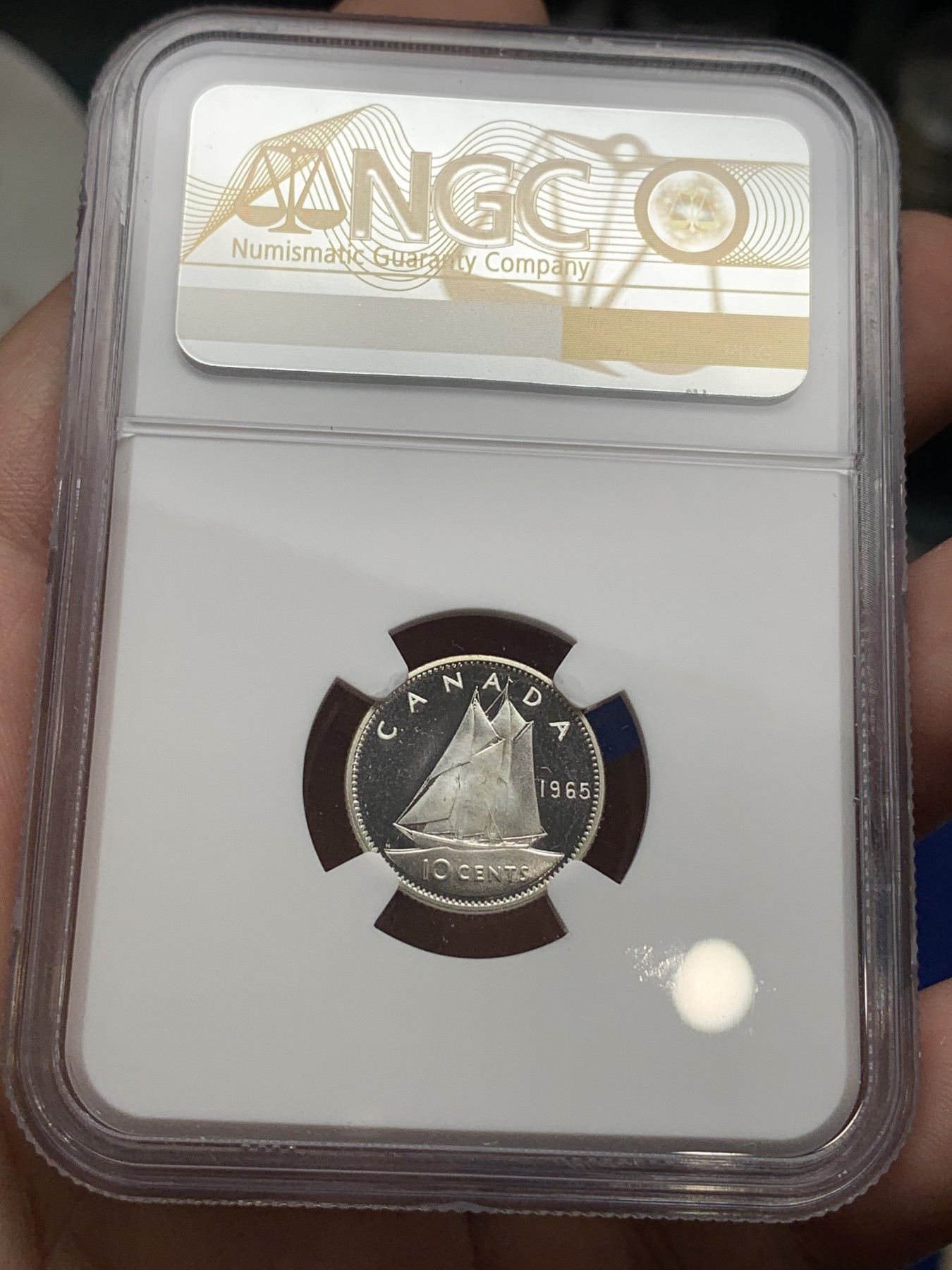 《竞宝斋》第190场-周日，周一 2场 (全场包邮) NGC PL66UC 加拿大1965年精制10分帆船银币 镜面感超强