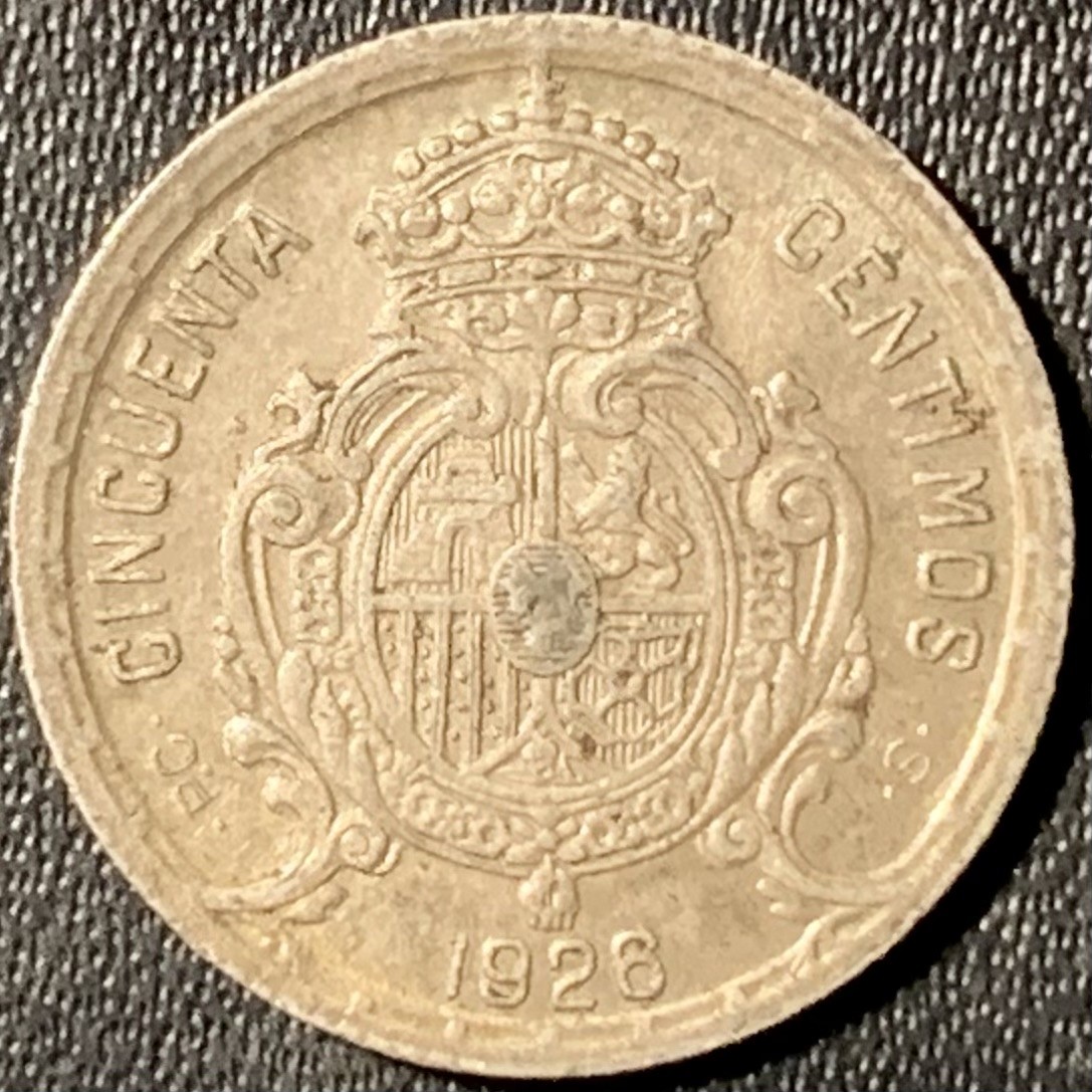 紫瑗钱币——第296期拍卖 西班牙 1926年 阿方索十三世 50分 2.5克 0.835银