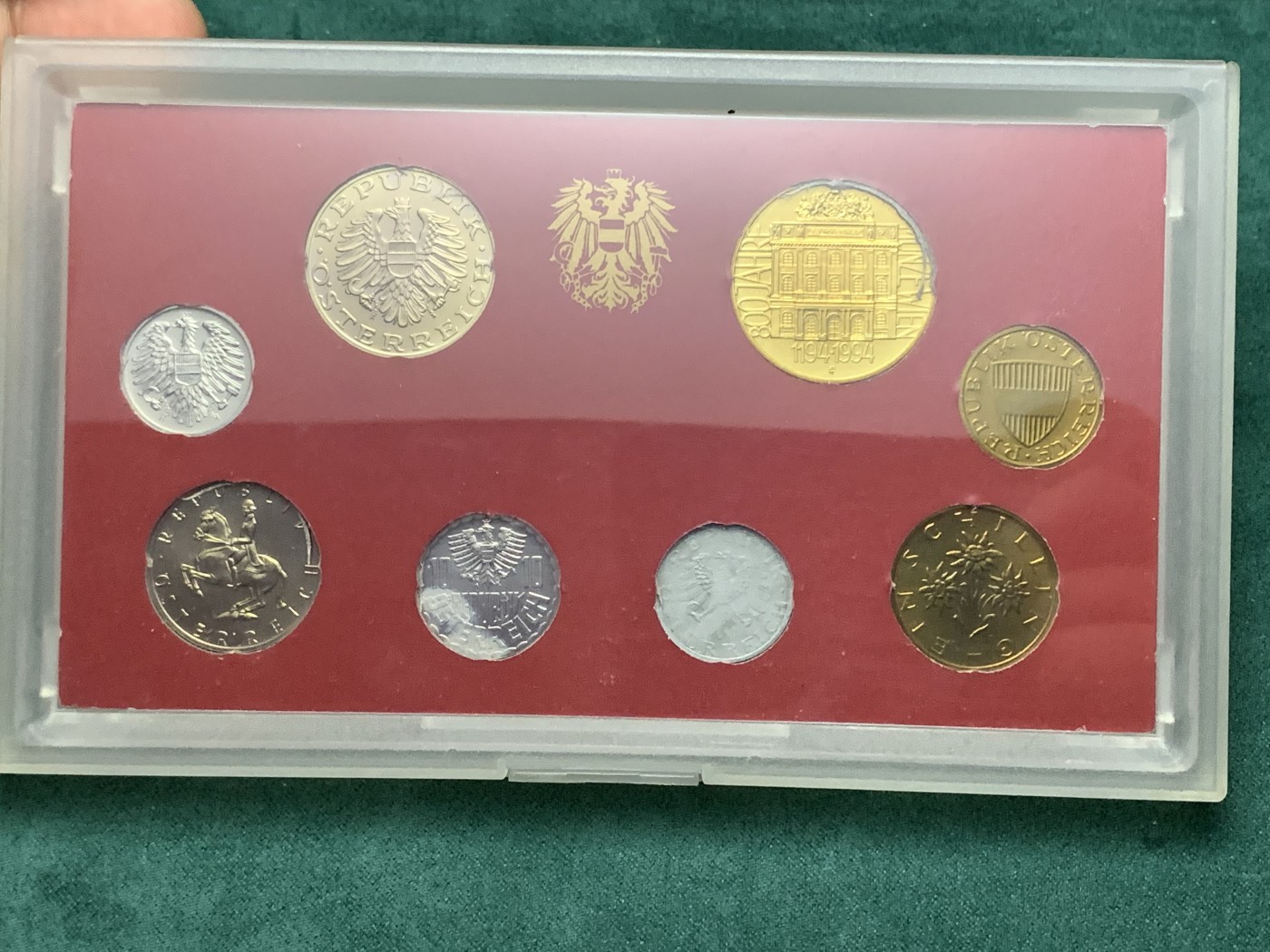 《竞宝斋》第190场-周日，周一 2场 (全场包邮) 原封装 奥地利 1994年 8枚币 精制PROOF套币 少见