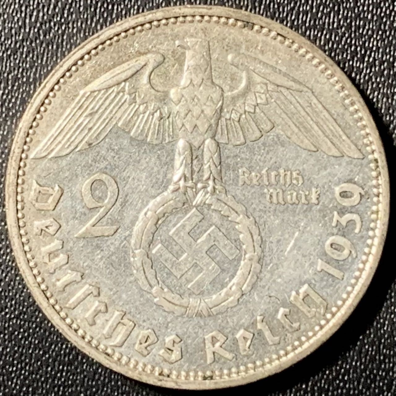 紫瑗钱币——第296期拍卖 德国 1939年 A版 兴登堡 字符 2马克 8克 0.625银