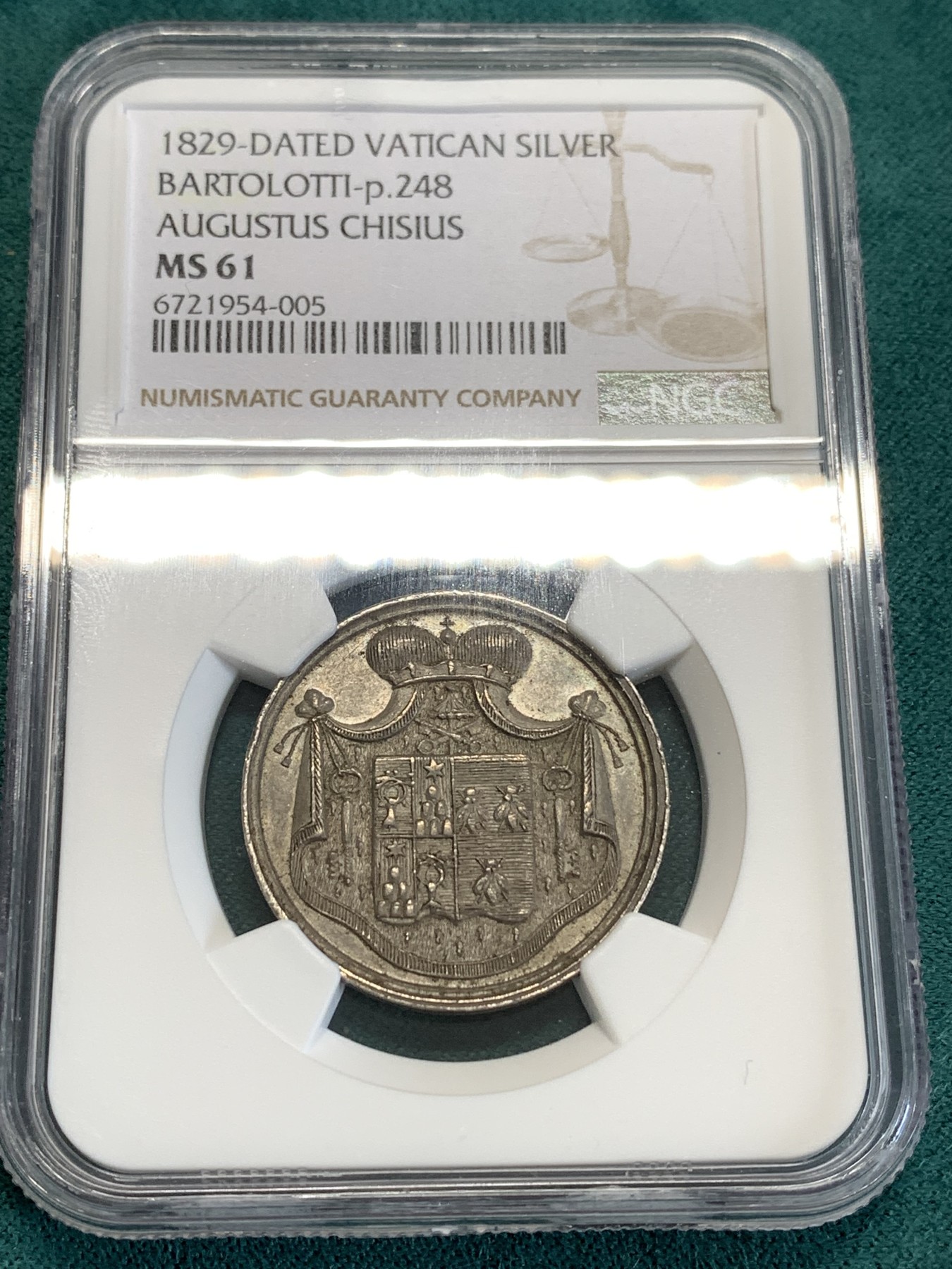 《竞宝斋》第190场-周日，周一 2场 (全场包邮) NGC MS61 梵蒂冈1829年银章