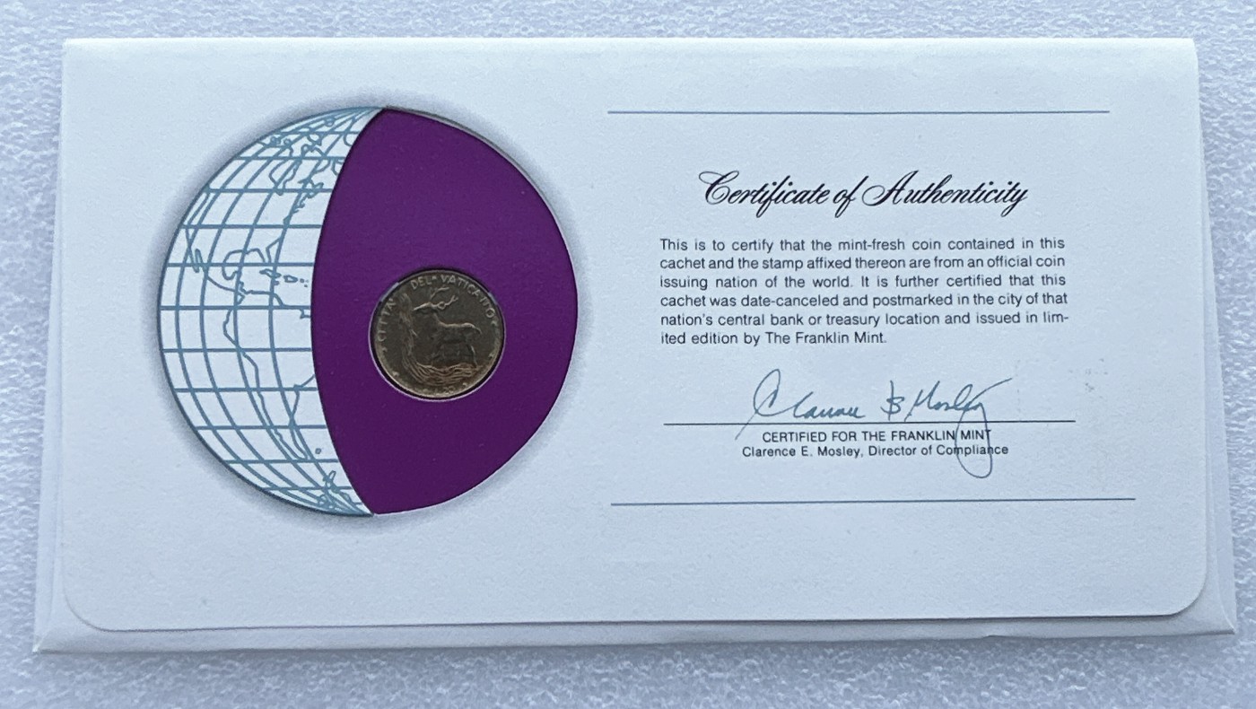 全场一元起拍 富兰克林世界钱币系列-邮币封 第16期 梵蒂冈20里拉 邮币封