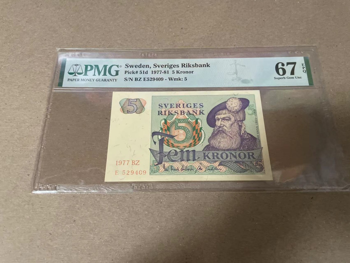 【Blue Auction】✨世界纸币精拍第360期【精】——Irish Free State 瑞典 1977-81年5克朗 PMG67EPQ 