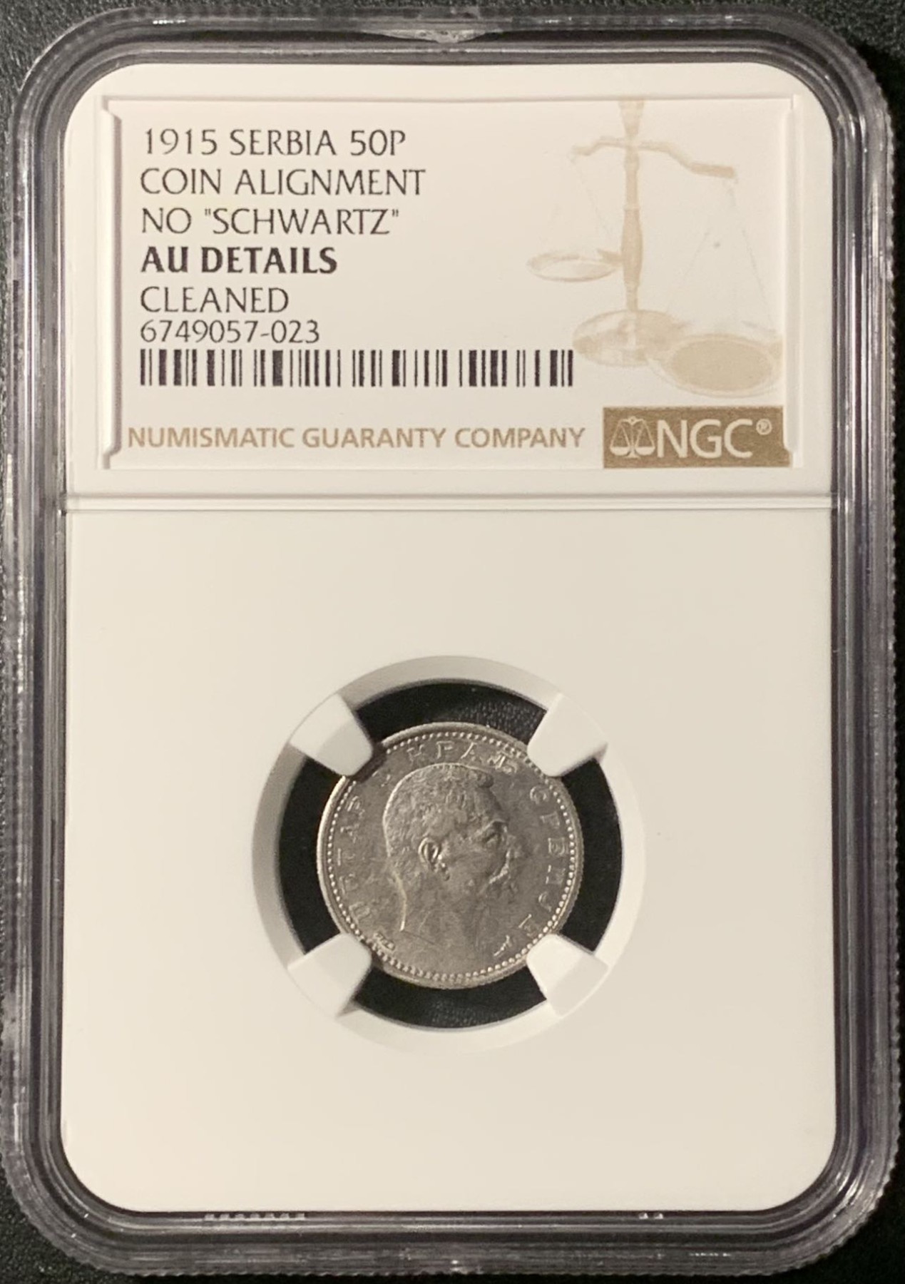 紫瑗钱币——第296期拍卖 塞尔维亚 1915年 彼得一世 50帕拉 银币 NGC AU Detail