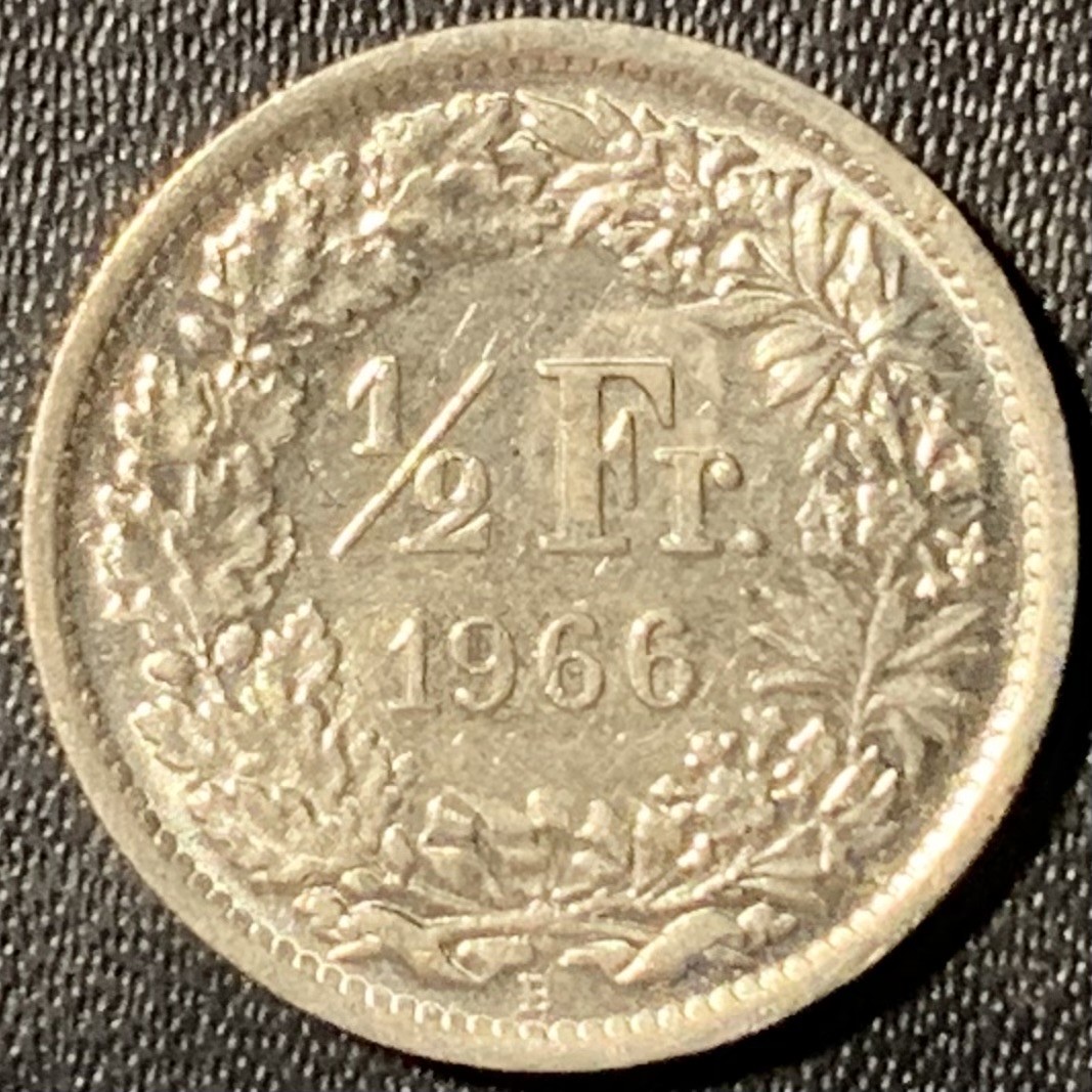 紫瑗钱币——第296期拍卖 瑞士 1966年 赫尔维蒂亚 1/2法郎 2.5克 0.835银 UNC