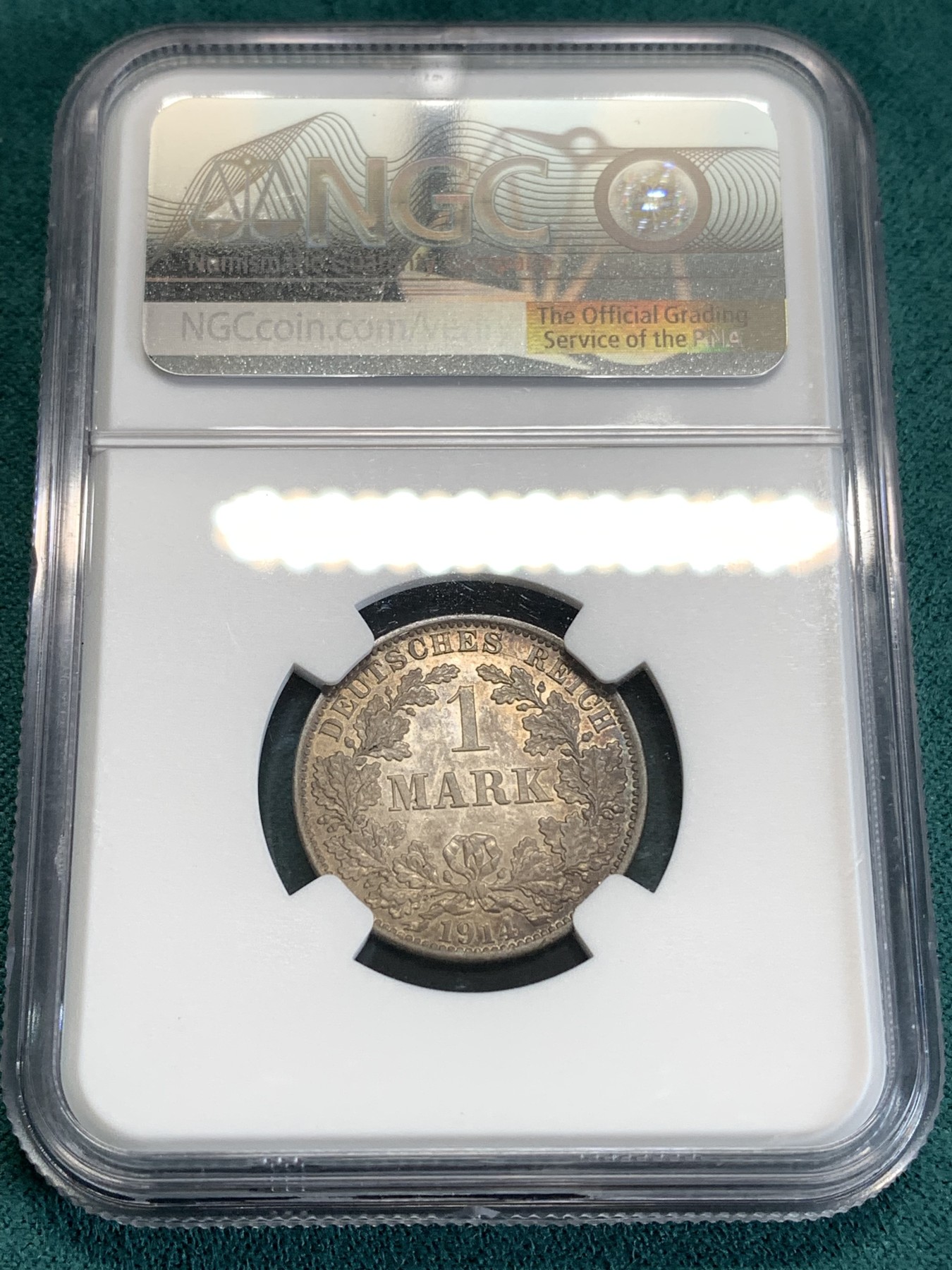 《竞宝斋》第190场-周日，周一 2场 (全场包邮) NGC-MS64 德国 1914年A版1马克银币 传世的欧美淡五彩包浆 分数到位