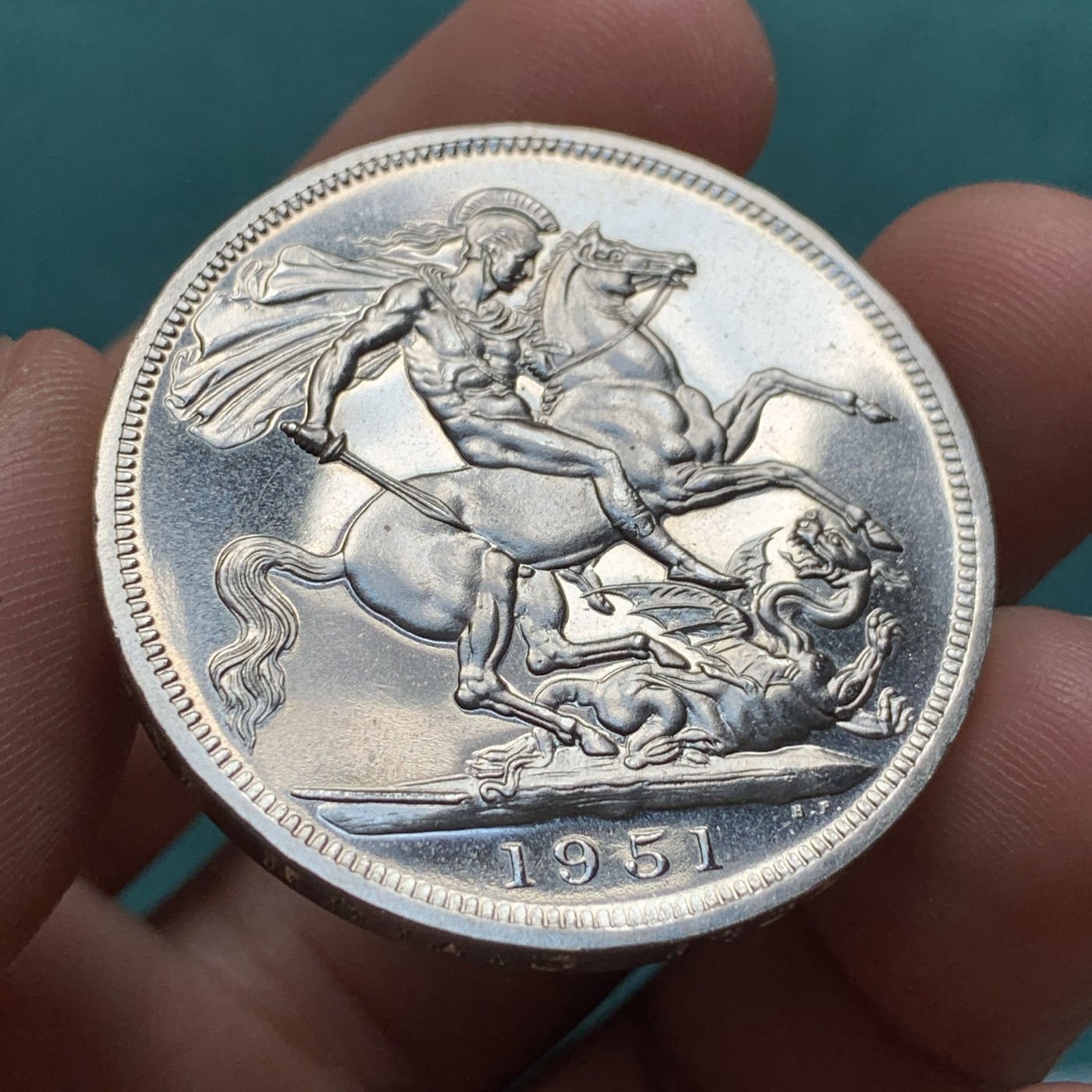 《竞宝斋》第190场-周日，周一 2场 (全场包邮) 英国1951年乔治六世 最后的马剑克朗型纪念币 盒证全