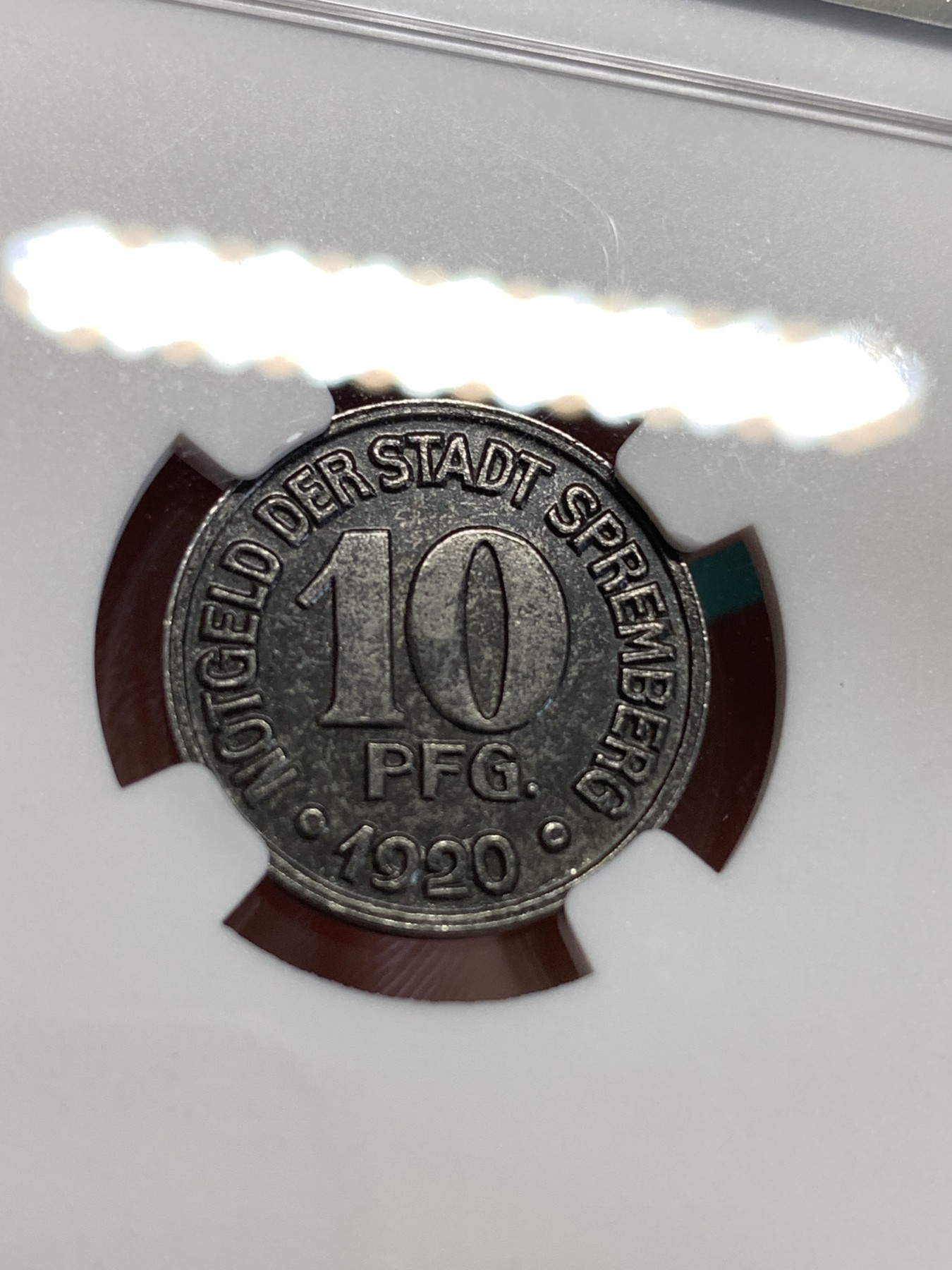 《竞宝斋》第190场-周日，周一 2场 (全场包邮) NGC-MS62 德国1920年德紧10芬尼铁币 自然包浆 保存难得