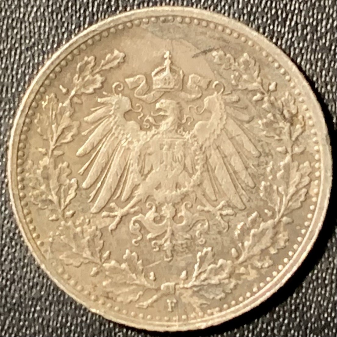 紫瑗钱币——第317期拍卖 德国 1918年 F版 第二帝国 1/2马克 2.77克 0.9银