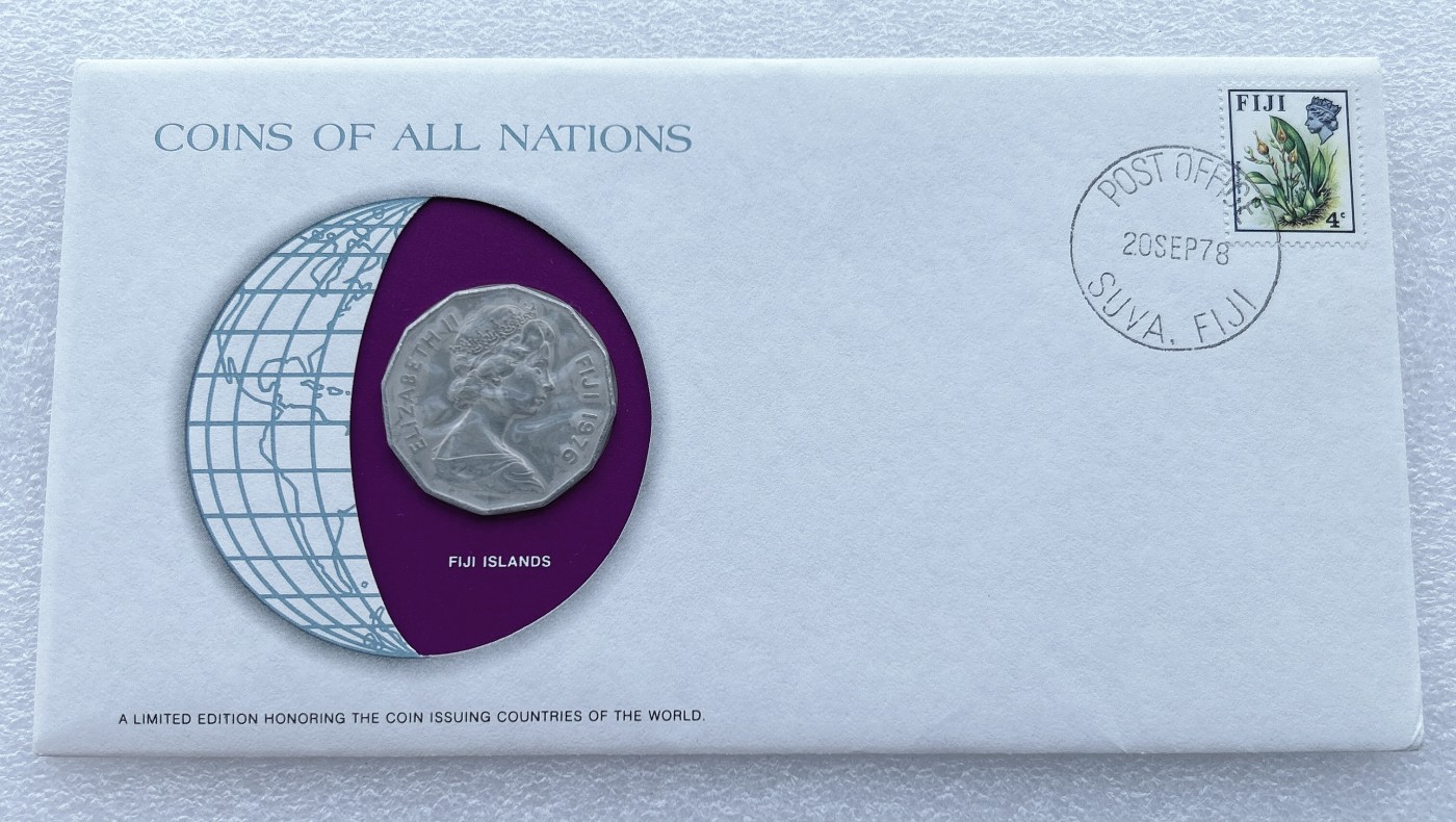 全场一元起拍 富兰克林世界钱币系列-邮币封 第16期 斐济1976版 50分 富兰克林邮币封