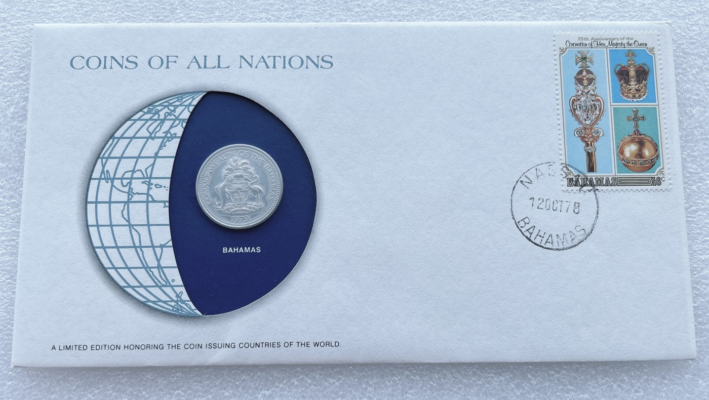 全场一元起拍 富兰克林世界钱币系列-邮币封 第16期 巴哈马1979年25分硬币邮票首日封