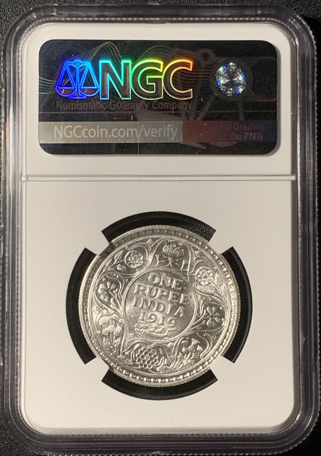 紫瑗钱币——第296期拍卖 英属印度 1919年 C版 乔治五世 1卢比 银币 NGC MS63