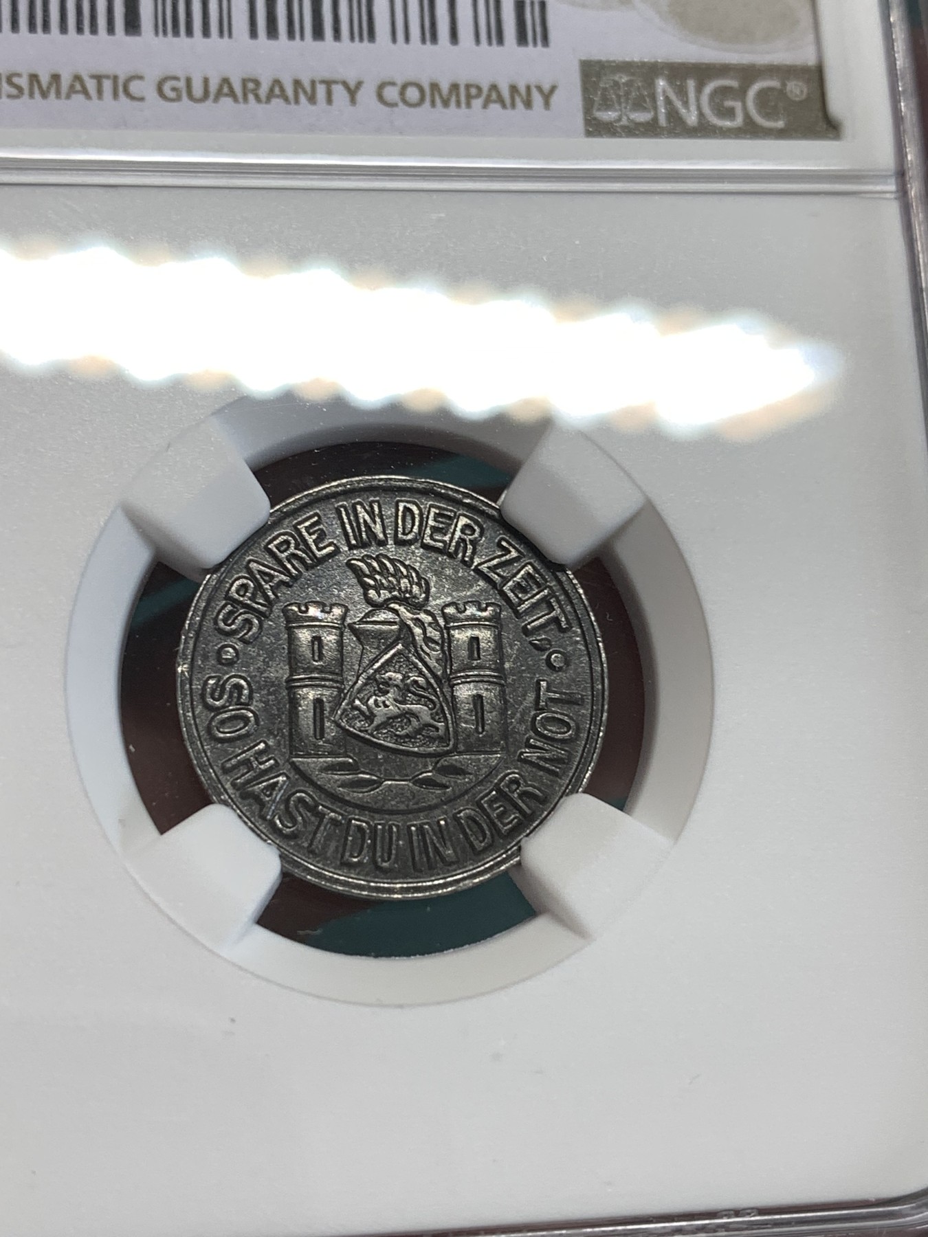 《竞宝斋》第190场-周日，周一 2场 (全场包邮) NGC-MS62 德国1920年德紧10芬尼铁币 自然包浆 保存难得