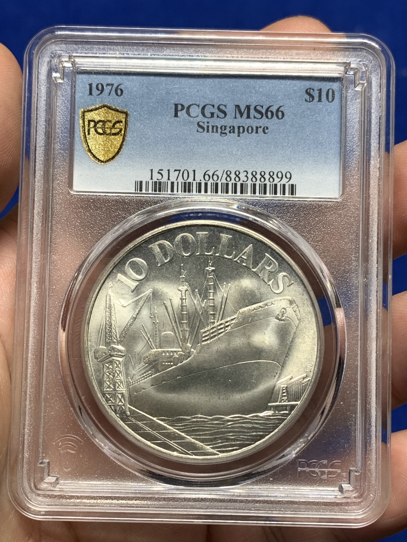 《竞宝斋》第190场-周日，周一 2场 (全场包邮) PCGS-MS66 新加坡 1976年10元 轮船大银币