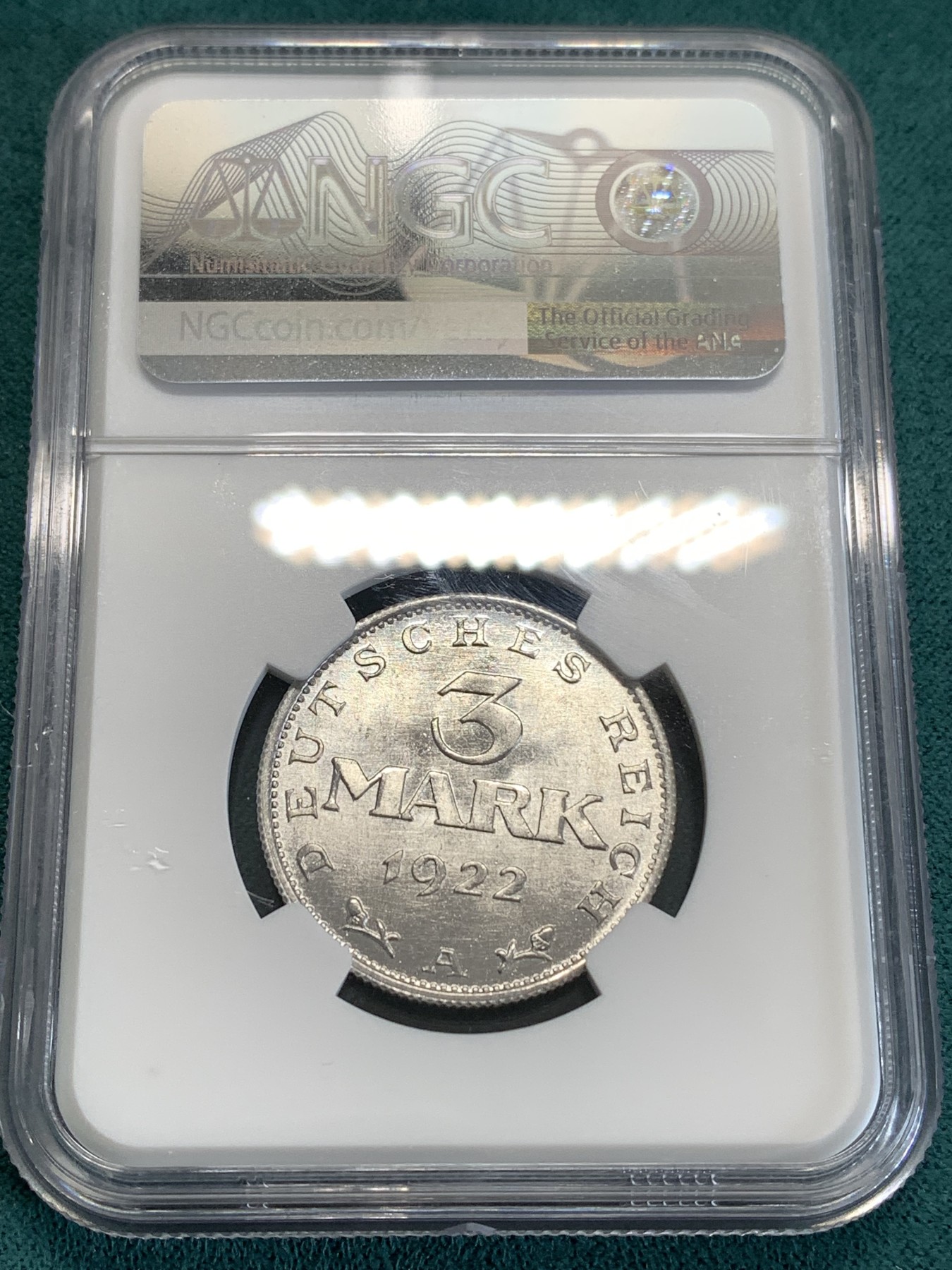 《竞宝斋》第190场-周日，周一 2场 (全场包邮) NGC-MS66   德国 1922 A厂3马克铝币