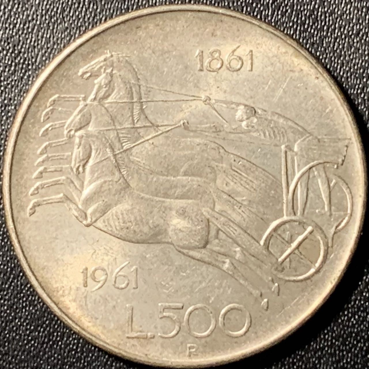 紫瑗钱币——第296期拍卖 意大利 1961年 马车 500里拉 11克 0.835银 UNC