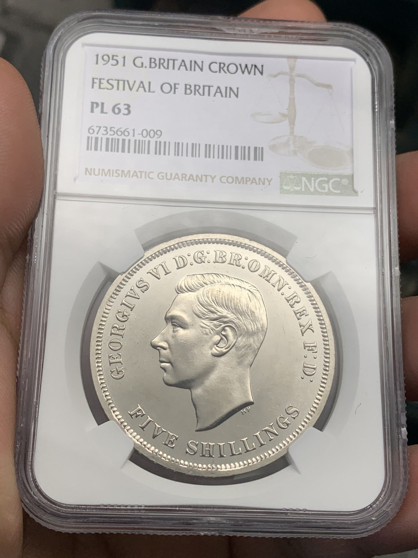 《竞宝斋》第190场-周日，周一 2场 (全场包邮) NGC-PL63 英国 1951年 1克朗 乔治六世 最后的马剑 PL底板 品相好 非常靓