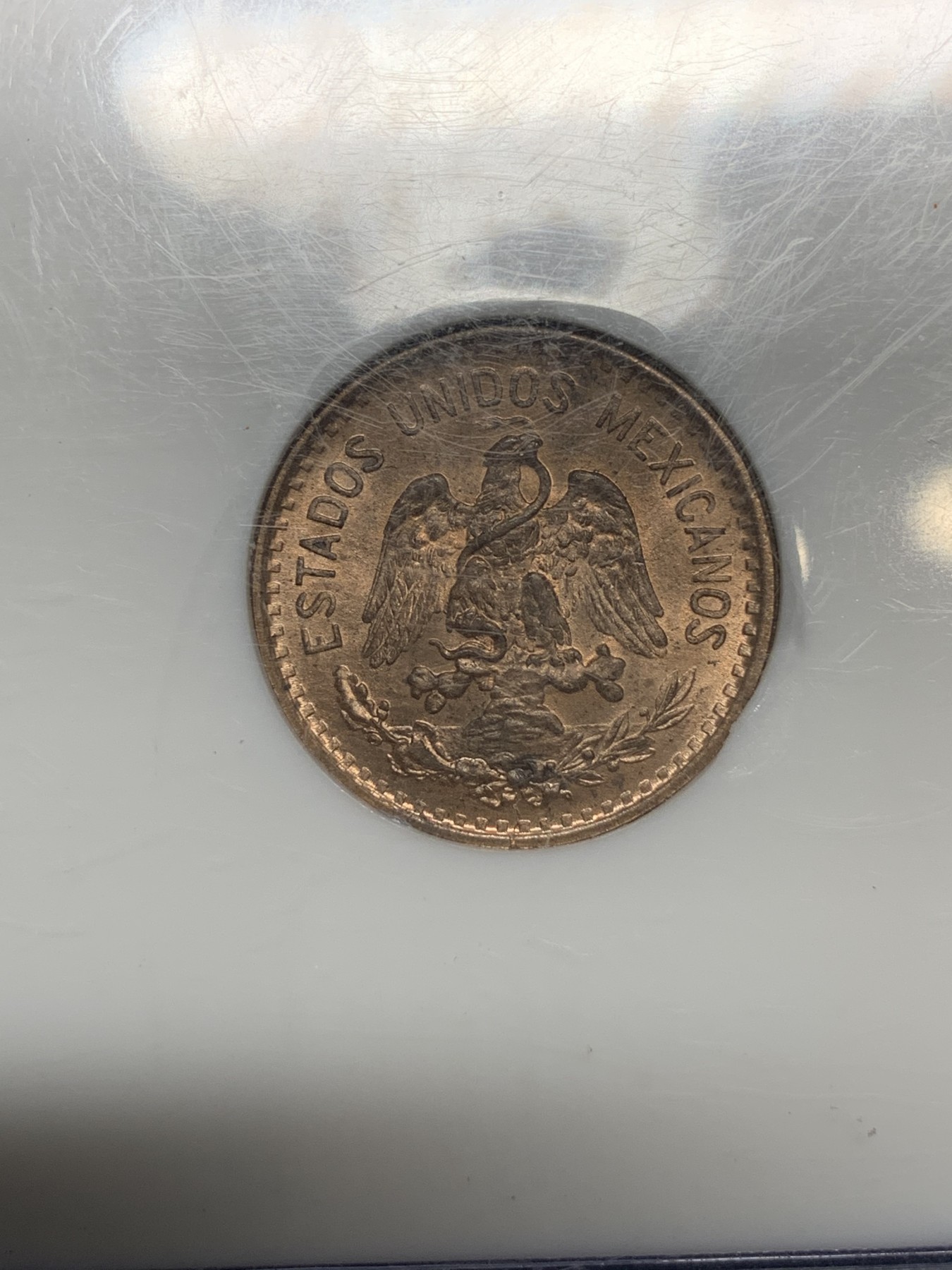 《竞宝斋》第190场-周日，周一 2场 (全场包邮) NGC MS65RB 墨西哥1906年1分铜鹰洋 超级老盒高分 铜光底板都十分漂亮