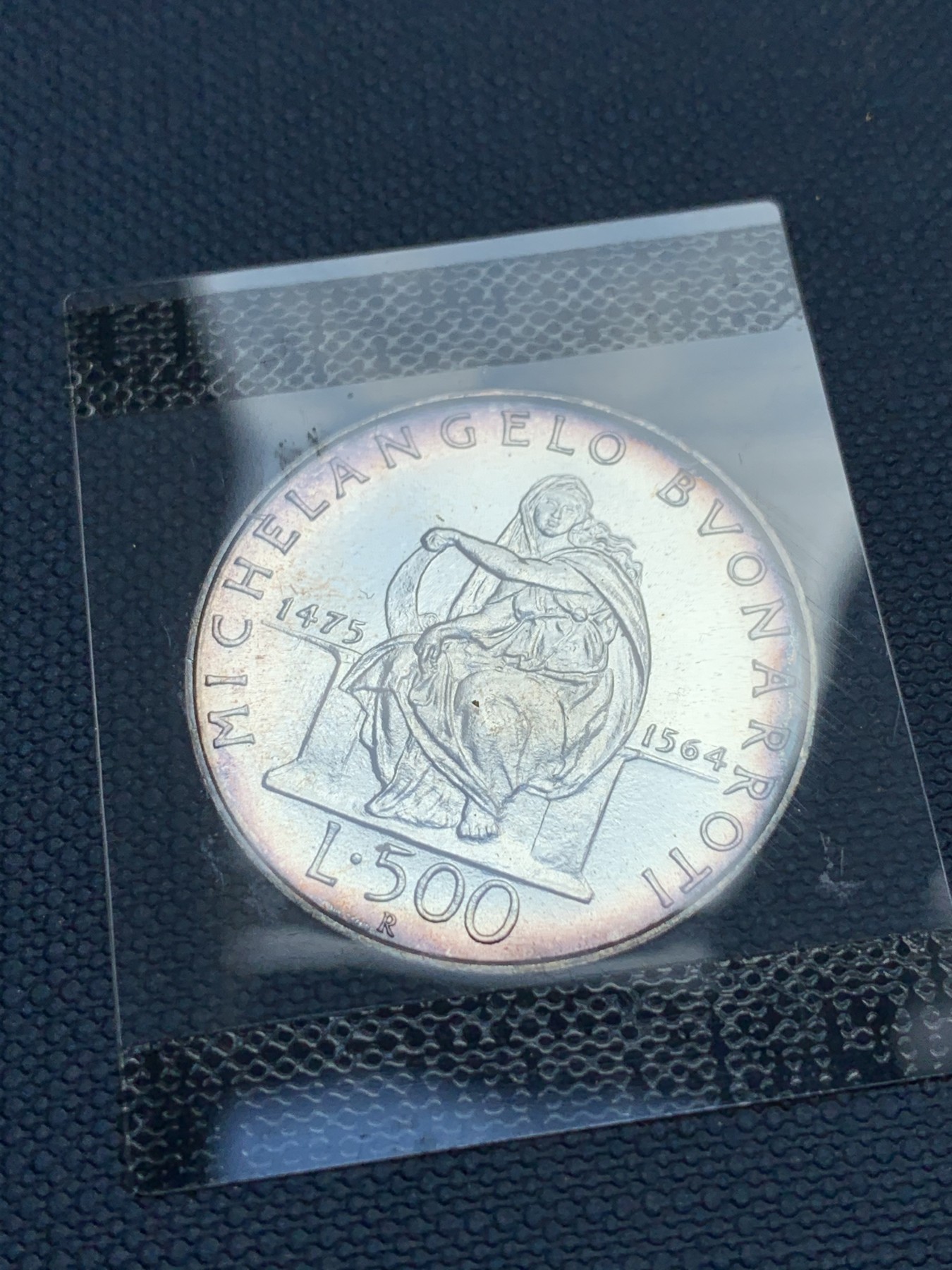 《竞宝斋》第190场-周日，周一 2场 (全场包邮) 卡装 意大利 1975年 米开朗基罗纪念 500里拉银币