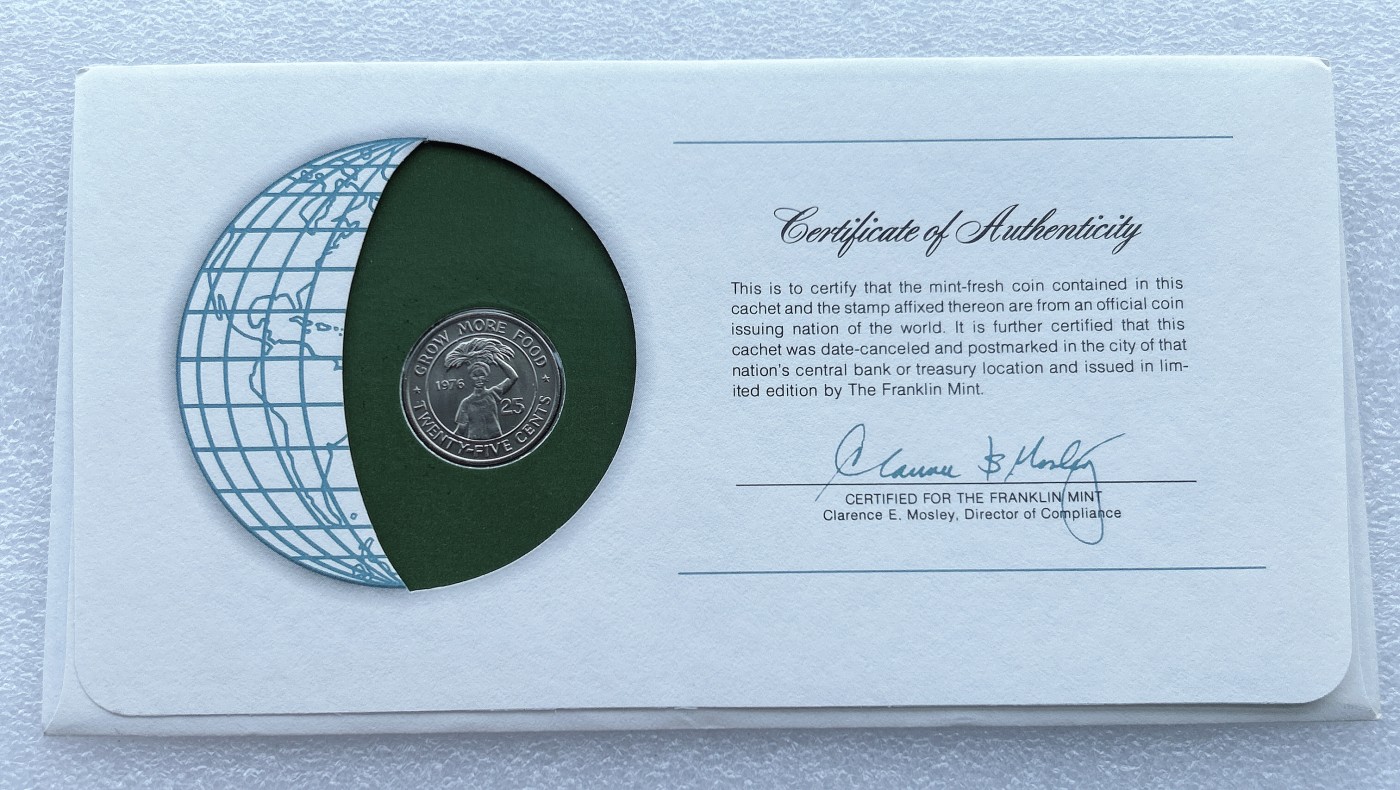 全场一元起拍 富兰克林世界钱币系列-邮币封 第16期 利比里亚硬币 邮票纪念封